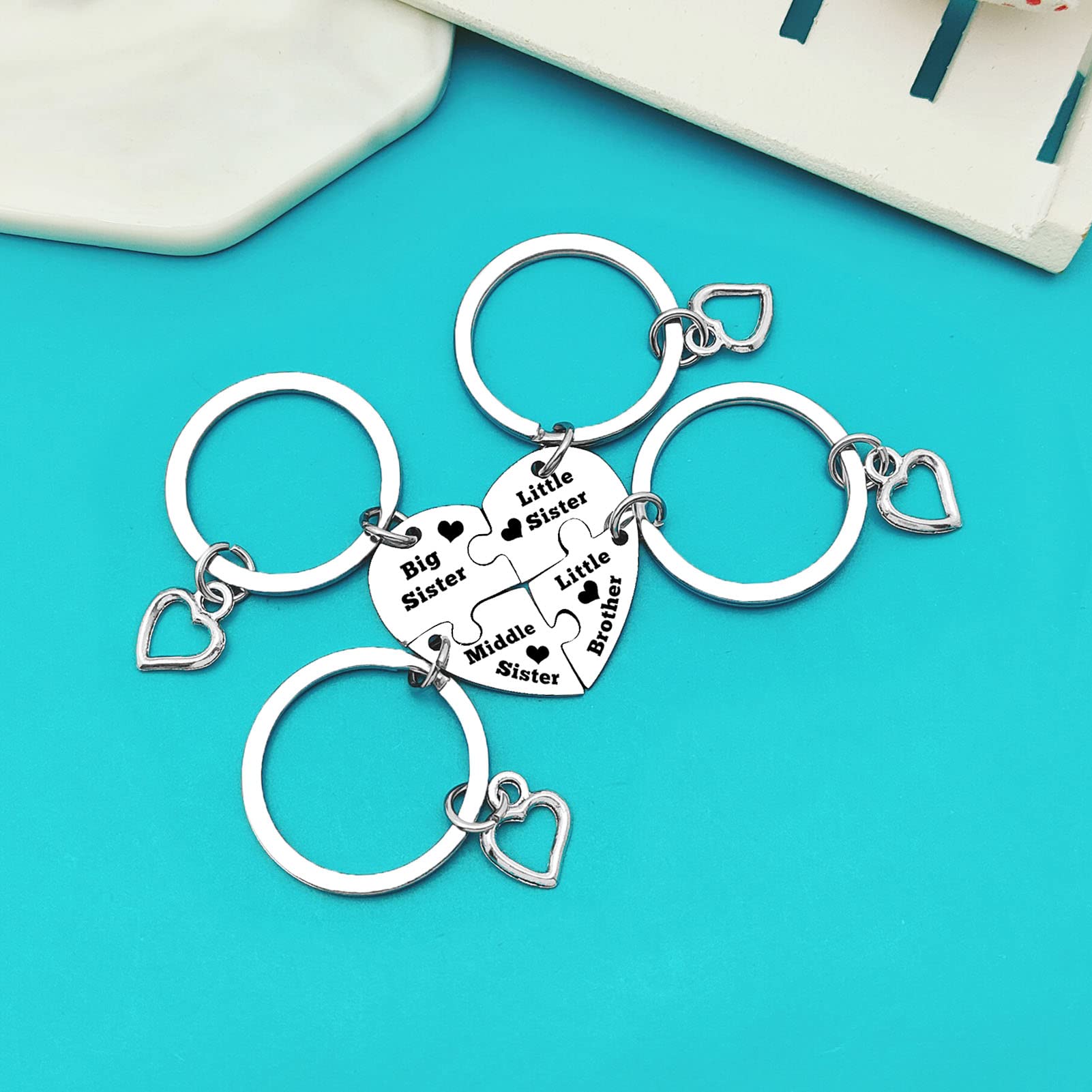 4 Pcs Matching Keychain Set - Sister & Brother Gifts for Siblings - Christmas & Birthday Present