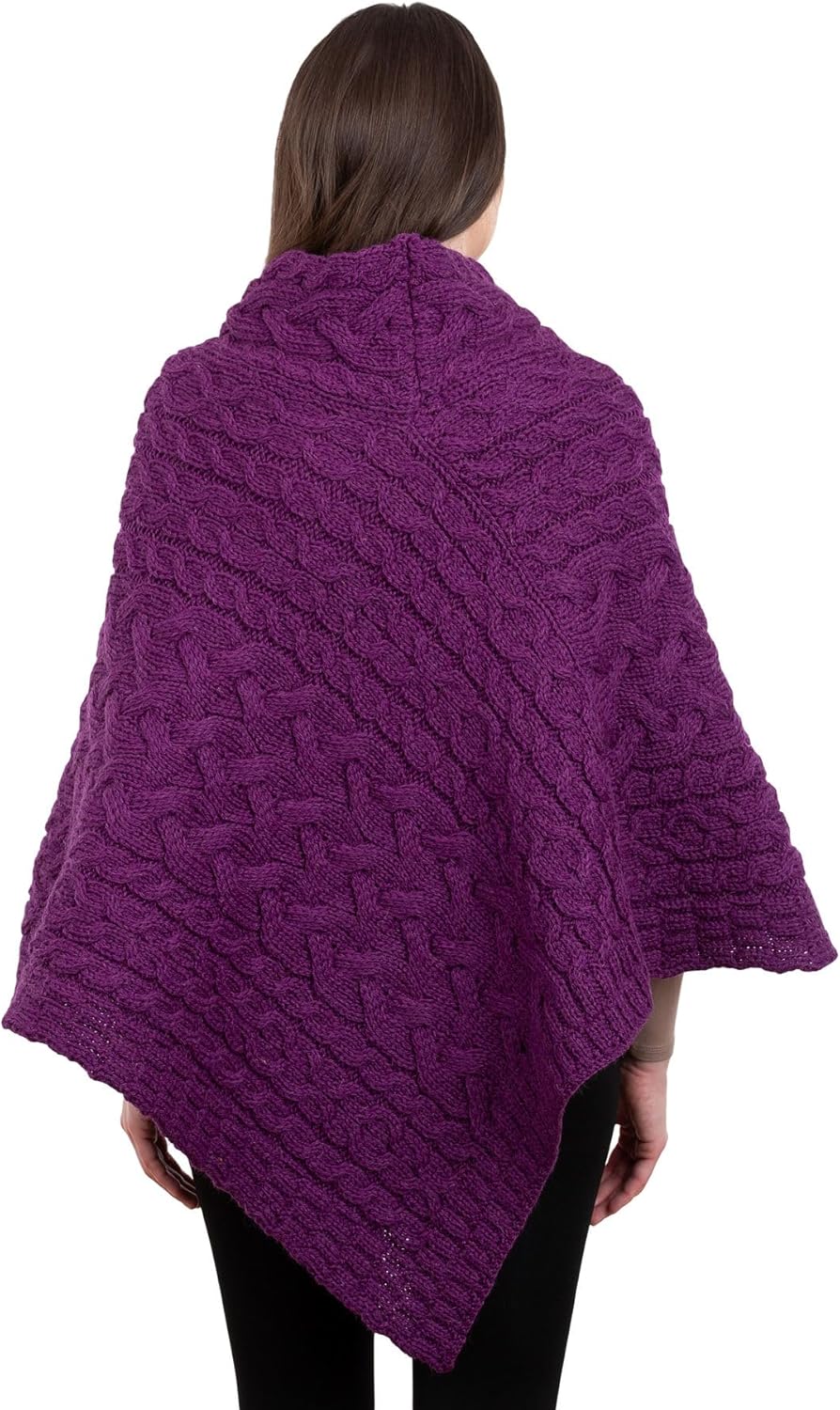 Women's Irish Aran Poncho - 100% Virgin Wool Cable Knit Wrap with Buttons, Warm Cape Shawl - Image 2