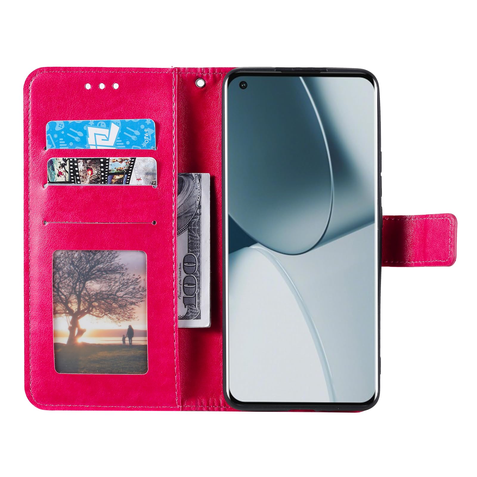 Etui z klapką do Samsung Galaxy S9 Plus, etui w ze skóry PU z przegródkami na karty, wzór kwiatowy stojak etui, Odporna na Wstrząsy Obudowa Etui z do Samsung S9 Plus (Czerwony)