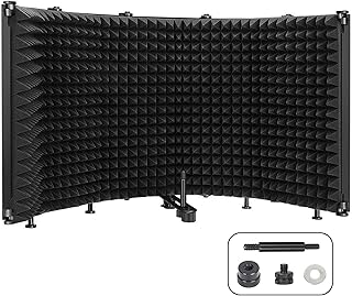 Microphone Isolation Shield, 5-Panel Pop Filter Professional Foldable Vocal Booth High Density Absorbent Foam Suit for Blue Yeti & Any Condenser Mic, Studio Sound Recording Podcasts Singing