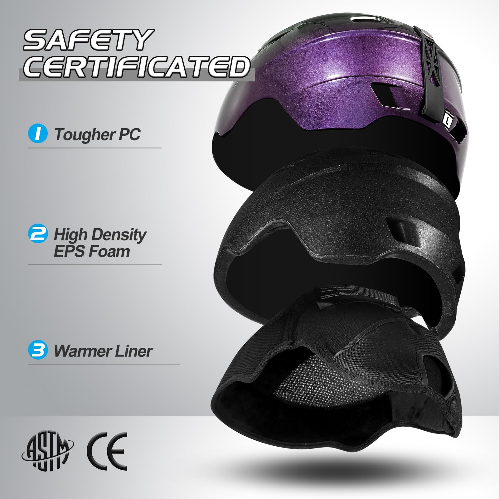 Odoland Kit di Casco Sci con Maschera Sci, Casco Snowboard per Uomo Donna Adolescenti, Casco Ski Regolabile e Occhiali Sci UV400 Proteczione, per Sport Invernali All'aperto