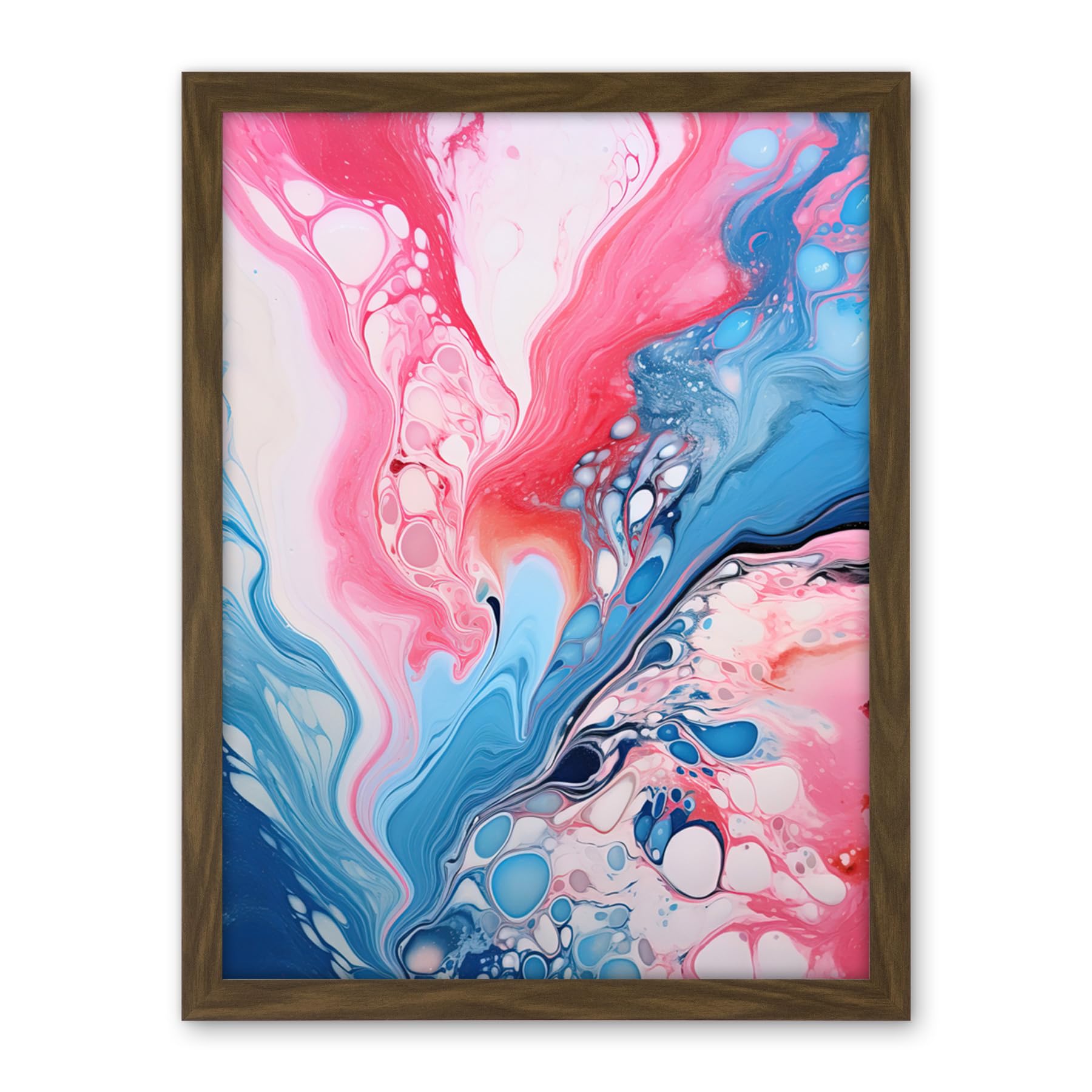 Artery8 Fluid Paint Acrylic Pouring Abstract Artwork Pink Blue Flowing Colours Artwork Framed Wall Art Print 18X24 Inch