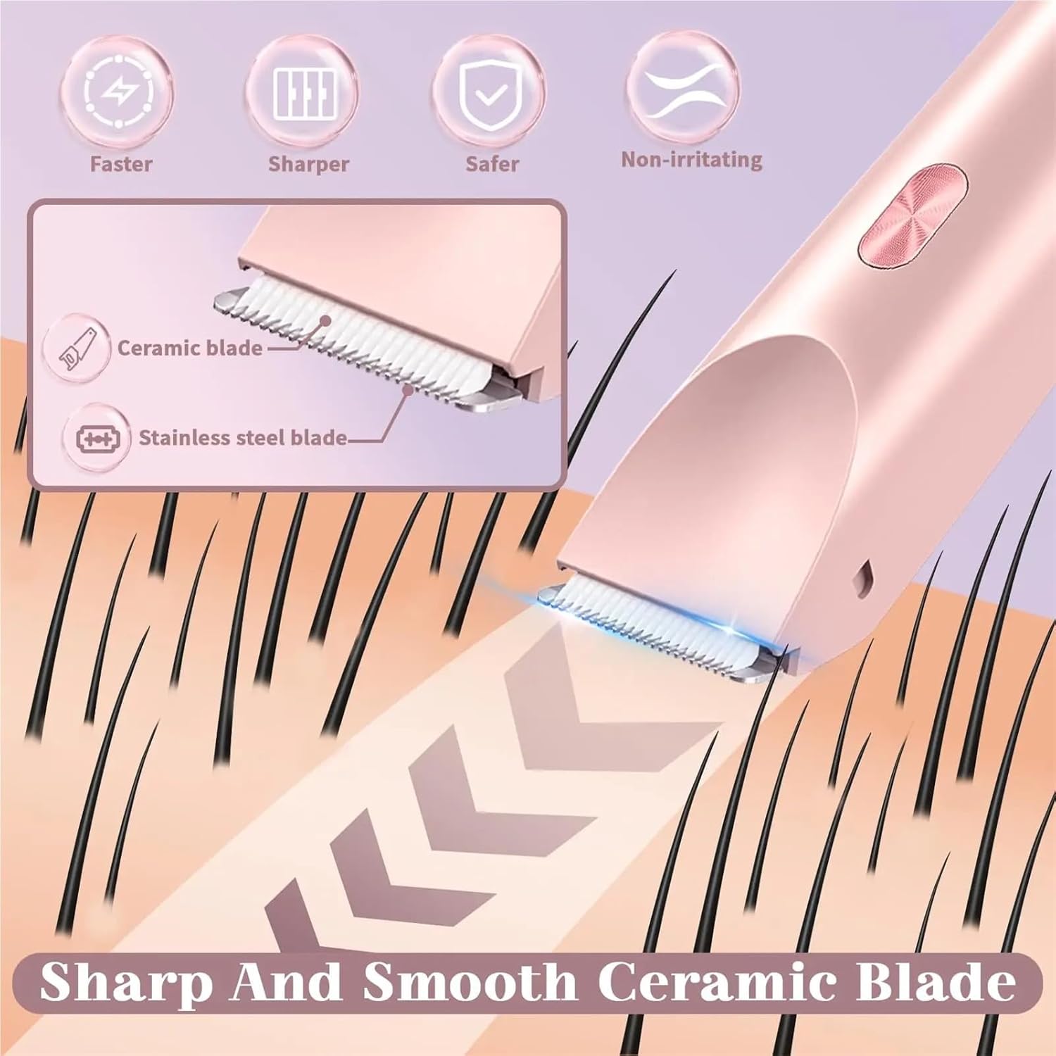 2-in-1 Facial & Body Hair Trimmer - Sensitive Skin Friendly Waterproof Shaver with Ceramic Blades for Bikini Line, Armpits, Legs & Face (Blue)