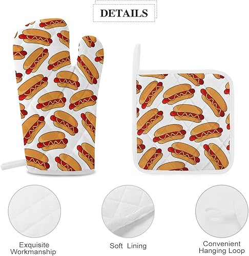 Miniatura 4 de Juego de 4 manoplas de horno y soportes para ollas para perros calientes, resistentes al calor, guantes antideslizantes, decoración de cocina para