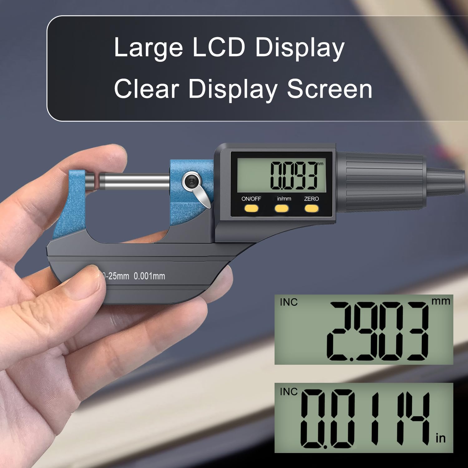 HDLKNAK - Juego de micrómetros digitales, kit de herramientas de precisión de 4 piezas, rango de 0 a 100 mm, precisión de 0,00005 pulgadas, medidor de grosor con pantalla LCD grande y funda protectora