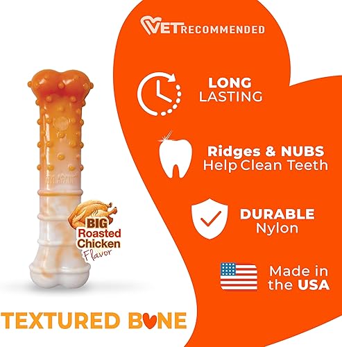 Vista 12 de Nylabone Power Chew Juguete masticable duradero con sabor a pollo, para perros medianos, para masticadores agresivos, huesos indestructibles, M/lobo