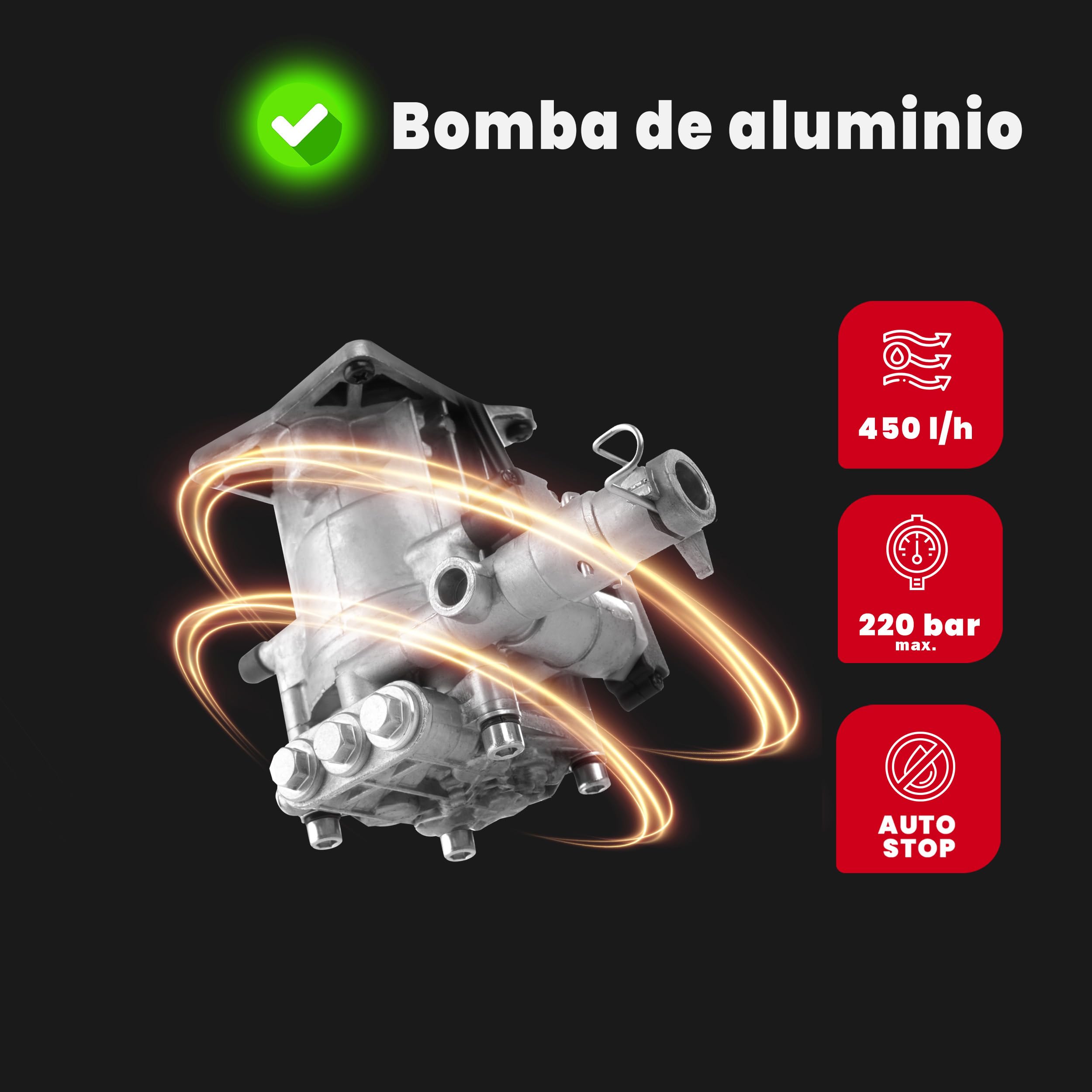 Lehmann Hidrolimpiadora de Alta Presion Hudson, 1800W, Presión Máx. de 220 Bares, 450 l/h, Bomba de Aluminio, Manguera de Alta Presión de 5 m, Limpiadora de Superficies Compacta