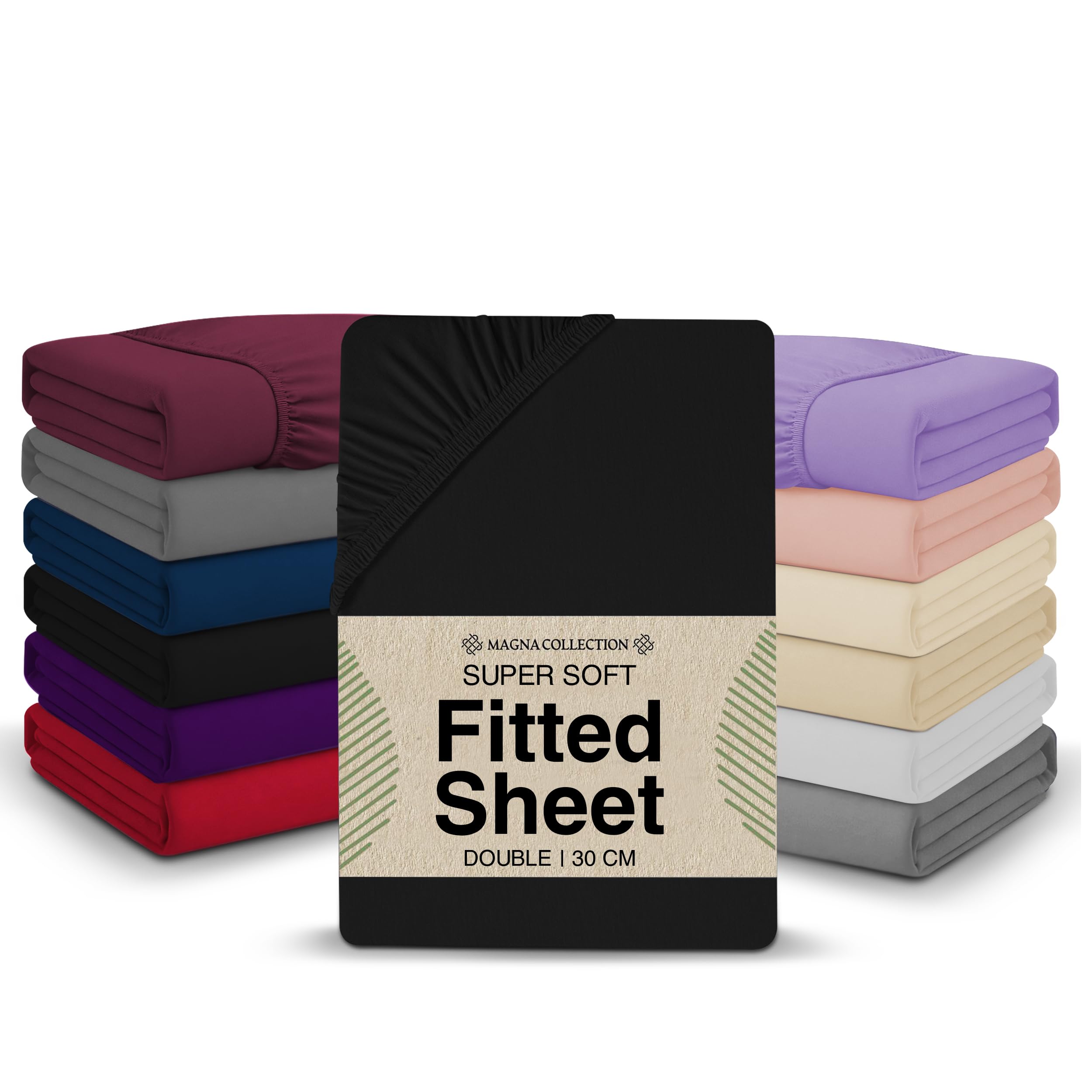 Single Fitted Sheet - 90 x 190cm with 30cm Deep Pocket, Soft Brushed Microfibre, Wrinkle-Free, Easy Care, Fade & Shrink Resistant by MAGNA COLLECTION (Black, Single)