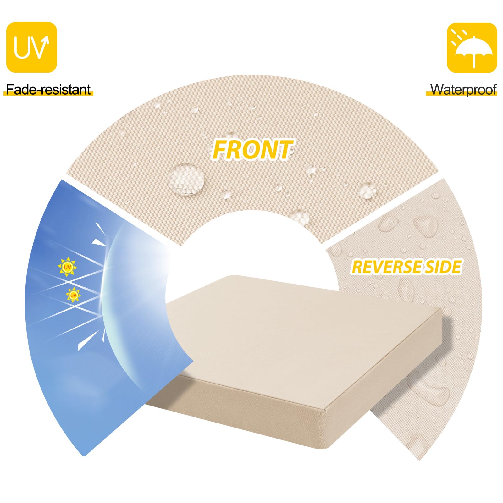 AAAAAcessories Outdoor Seat Cushions for Patio Furniture, Waterproof Replacement Patio Chair Cushions, Set of 2, 18 x 18 x 2 Inch, Beige