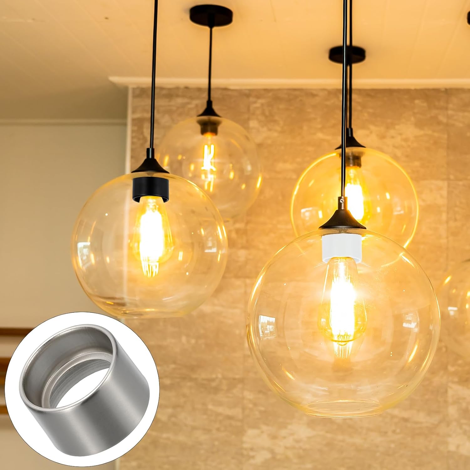 PATIKIL Light Socket Shade Ring, 2pcs E26 E27 Medium Base Metal Sockets Lock Ceramic/Porcelain Sockets with Thread Diameter 1-1/2 Inches for Hanging Lamp Holder, Nickel 35mm / 1.38"