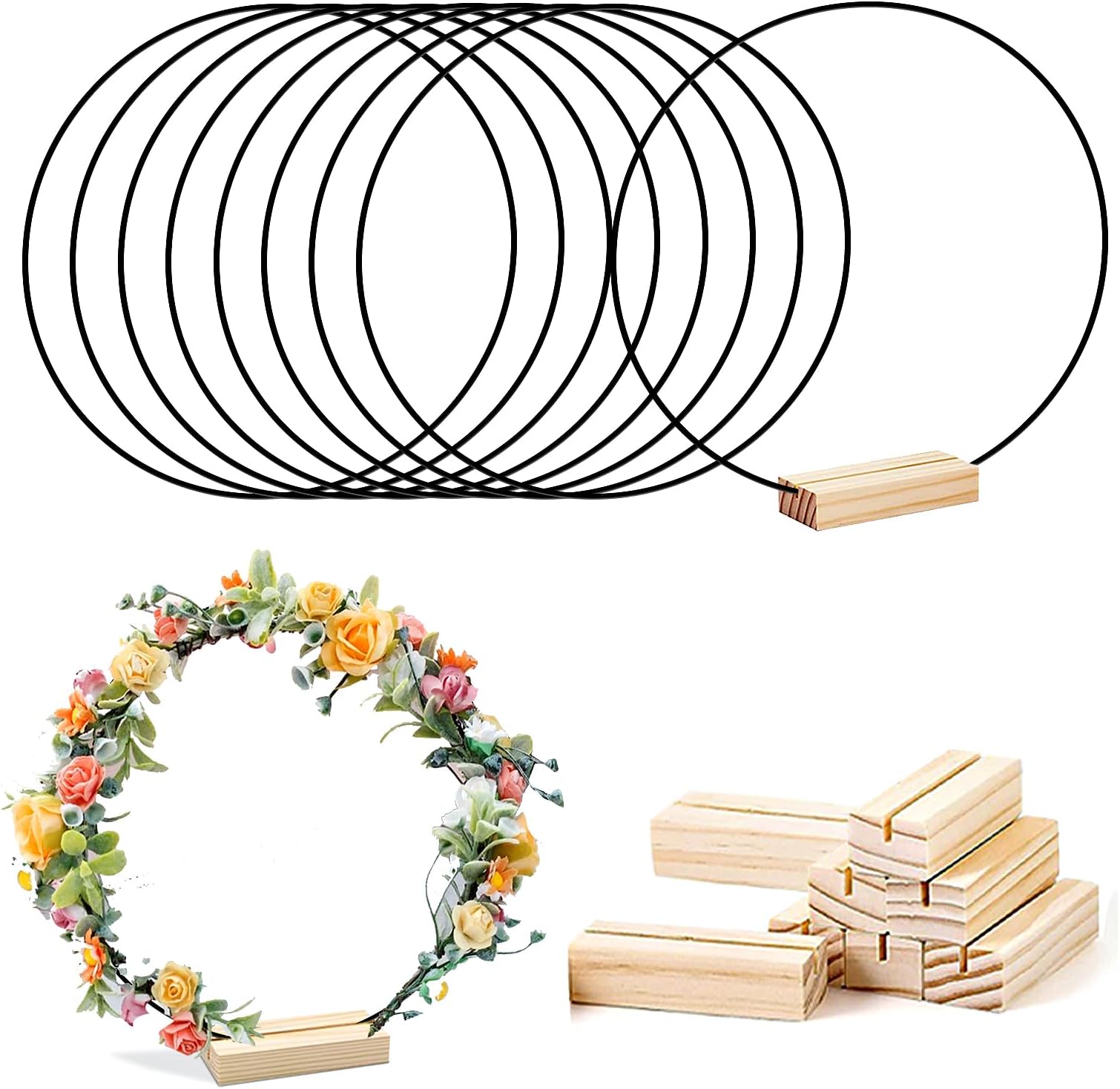 LNSYSNS 3er-Set Metallringe 20cm Mit Holzständer - DIY Deko Gold