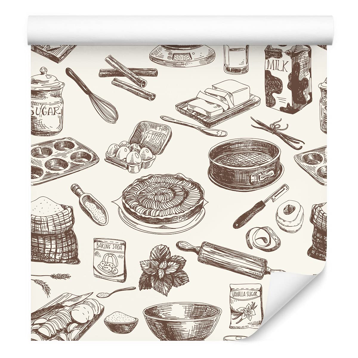 Muralo Tapete 10m Rolle Vlies Tapete Kochen Kuchen Zutaten Milch Butter Mehl Vliestapete 1000 x 53cm Wand Tapete Wohnzimmer Schlafzimmer Moderne Wanddeko Wand Dekoration