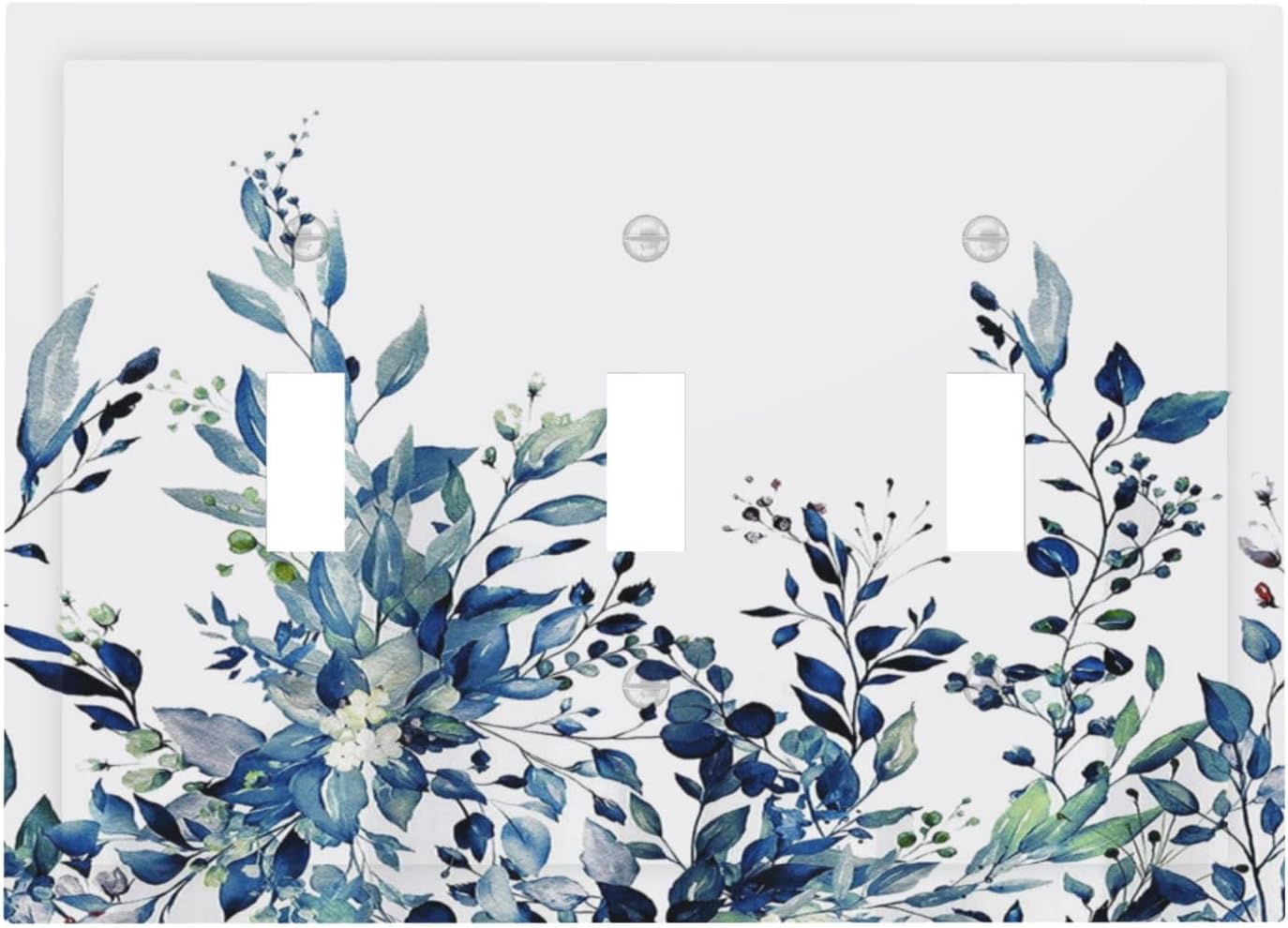 Light Switch Cover Blue Eucalyptus Watercolor Floral Plant Leaves 3 Gang Wall Plate Triple Light Switch Plate Toggle Decorative Outlet Covers Electrical Switchplate for Bedroom Home Decor image 2