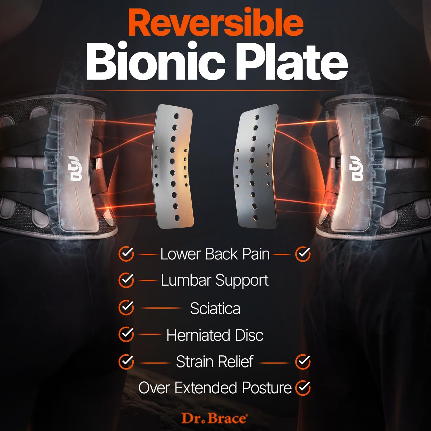 DR. BRACE® Lower Back Brace for Men & Women for Lower Back Pain Relief, Revolutionary Versatile Splints System & Removable Lumbar Pad, Adjustable & Breathable Back Support Brace (35.4-41.3″)