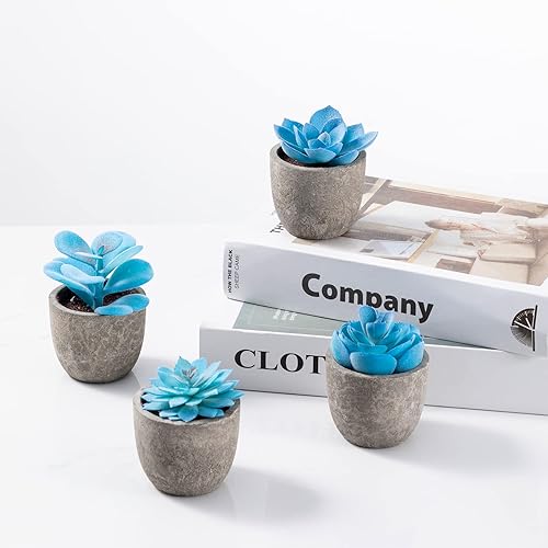 Miniatura 3 de Jelofly Paquete de 2 plantas artificiales suculentas, surtidas, decorativas, suculentas falsas, cactus falsos en maceta, macetas grises, juego de 5