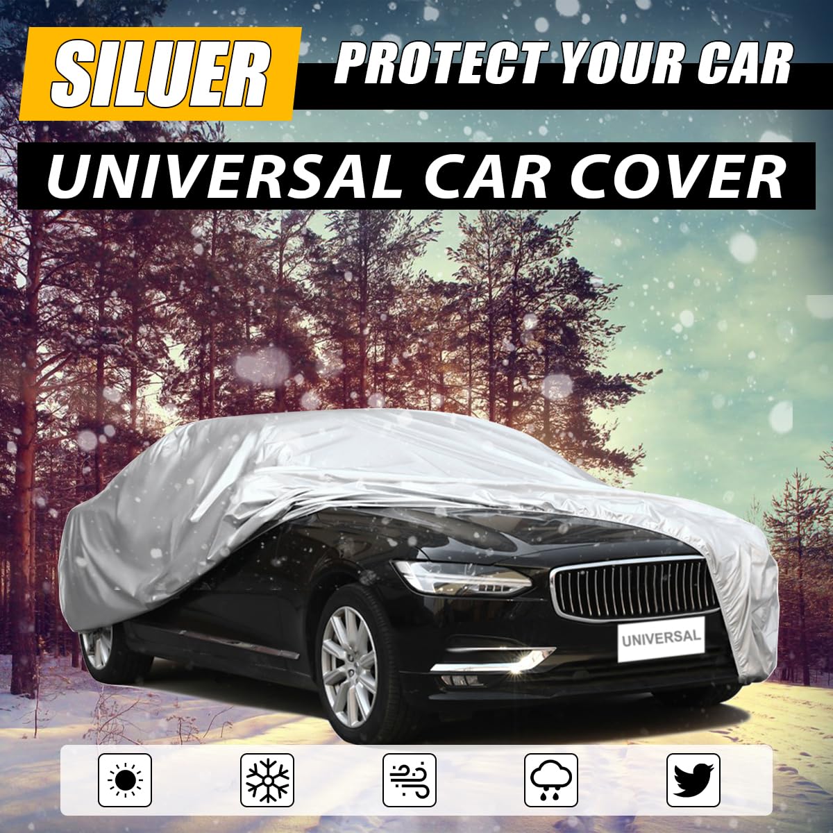 JNNJ Housse De Voiture Complète Universelle, Imperméable Et Respirante, Protection Contre Pluie, Poussière, Soleil Et UV, pour L'extérieur Et L'intérieur (3M)