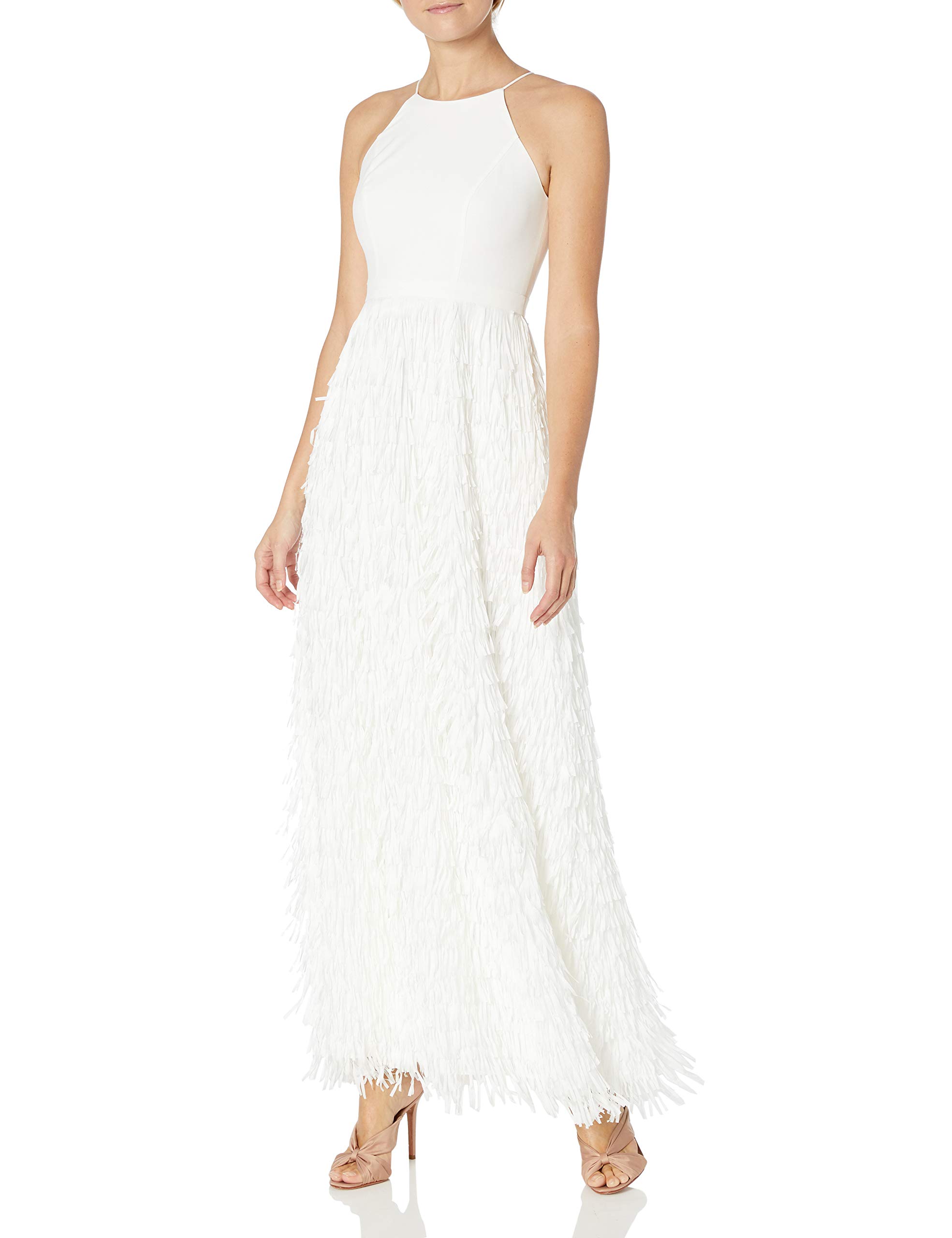 Aidan By Aidan Mattox Womens Chiffon Halter Fringe Gown | Desertcart Gambia