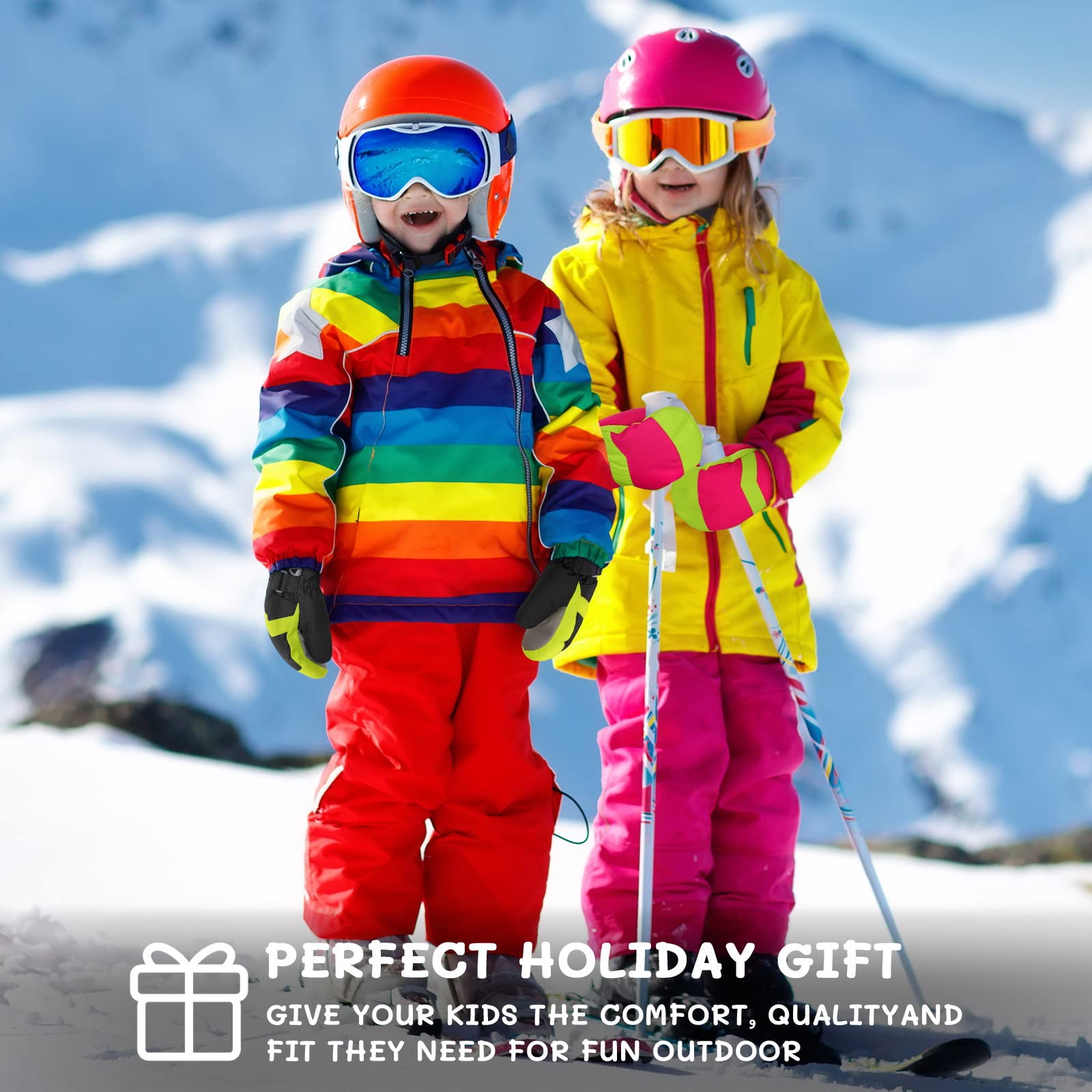 Homord Enfants Gants de Ski, 3M Thinsulate Moufles Impermeable et Chaud pour garçon Fille Gants Thermique Ski, Snowball,Snowboard en d'hiver 3-14 Ans
