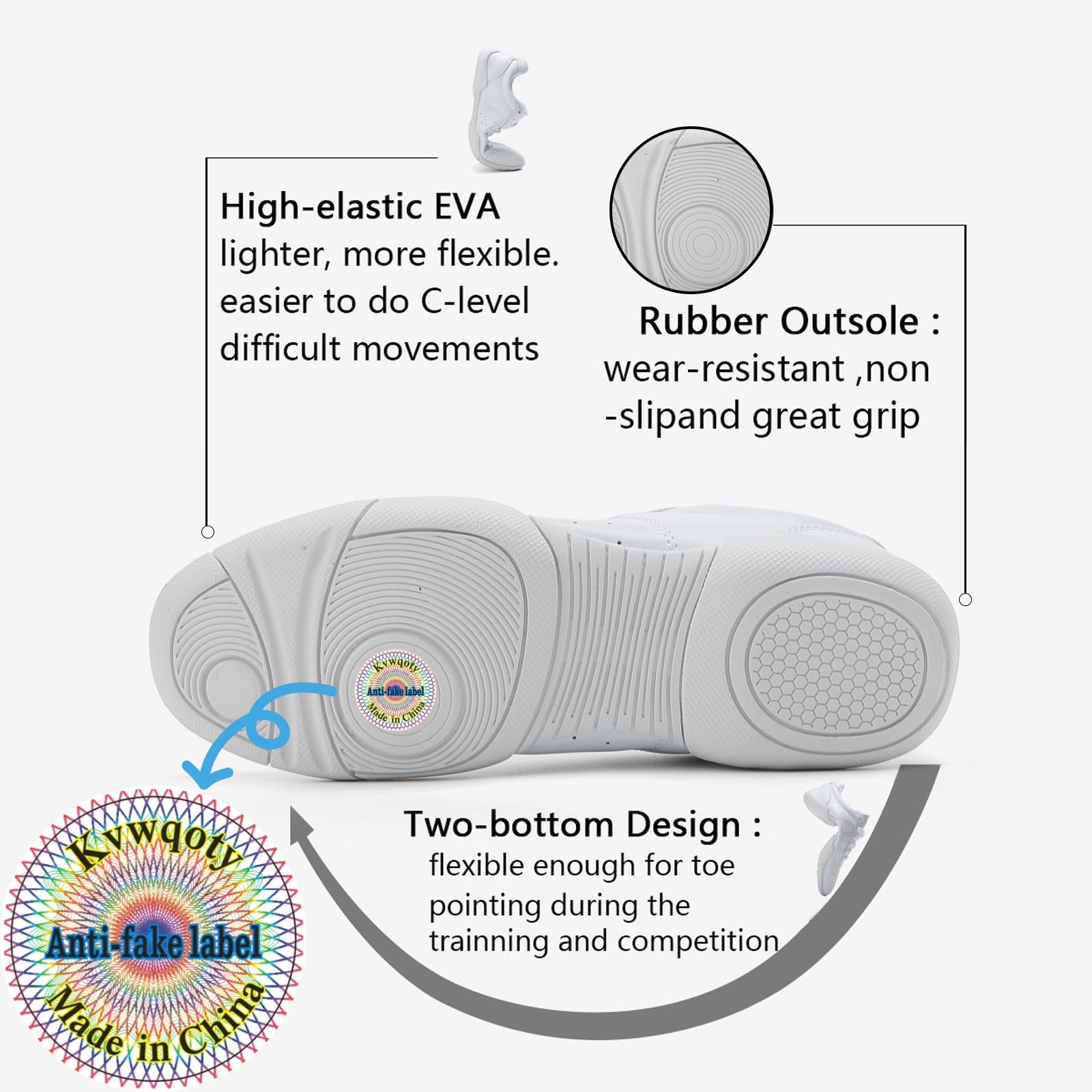 Kvwqoty Cheer Shoes Girls Dance Athletic Gymnastic Training Tennis Competition Sneakers Flexible Leather Cheerleading Tumbling Women Size 7 Men 6 White 39