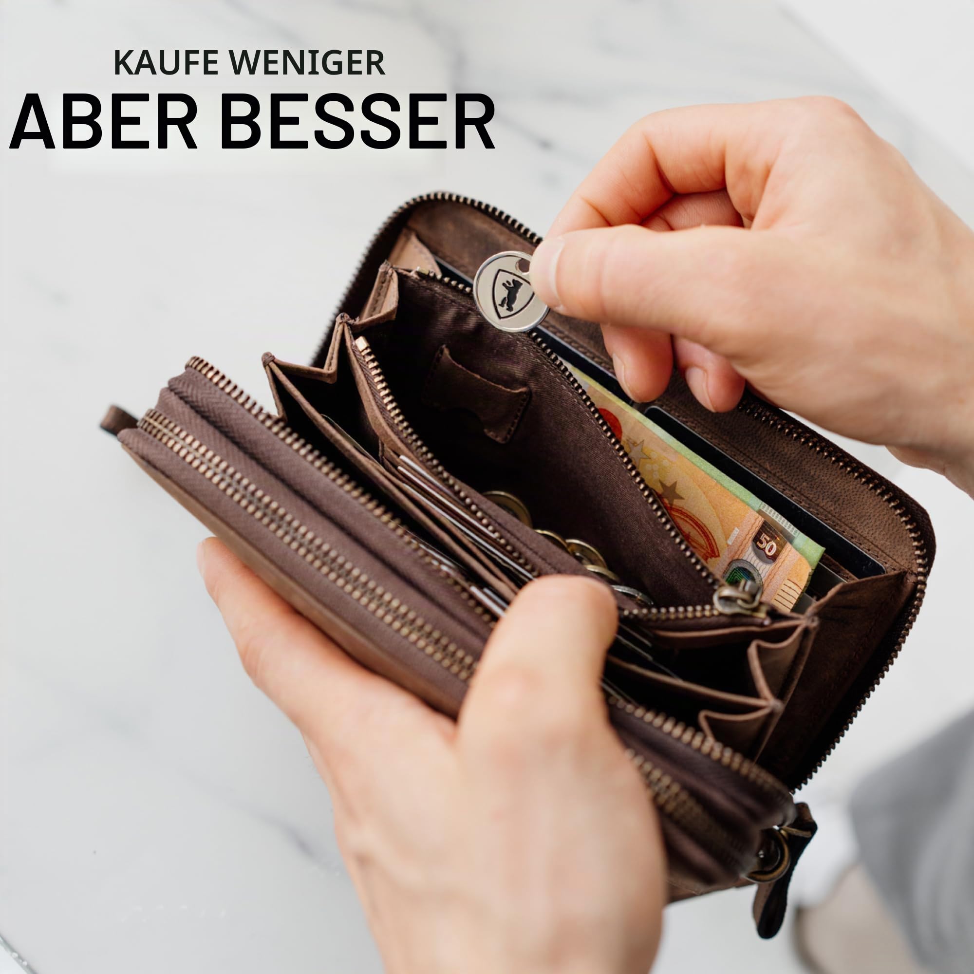Berliner Bags Große Geldbörse Dallas Vintage, Brieftasche Leder - Braun | M Geldbörse Herren Groß, 26 Kartenfächer, Handschlaufe, Reißverschluss für Münzen, TÜV-geprüftes RFID-Schutz