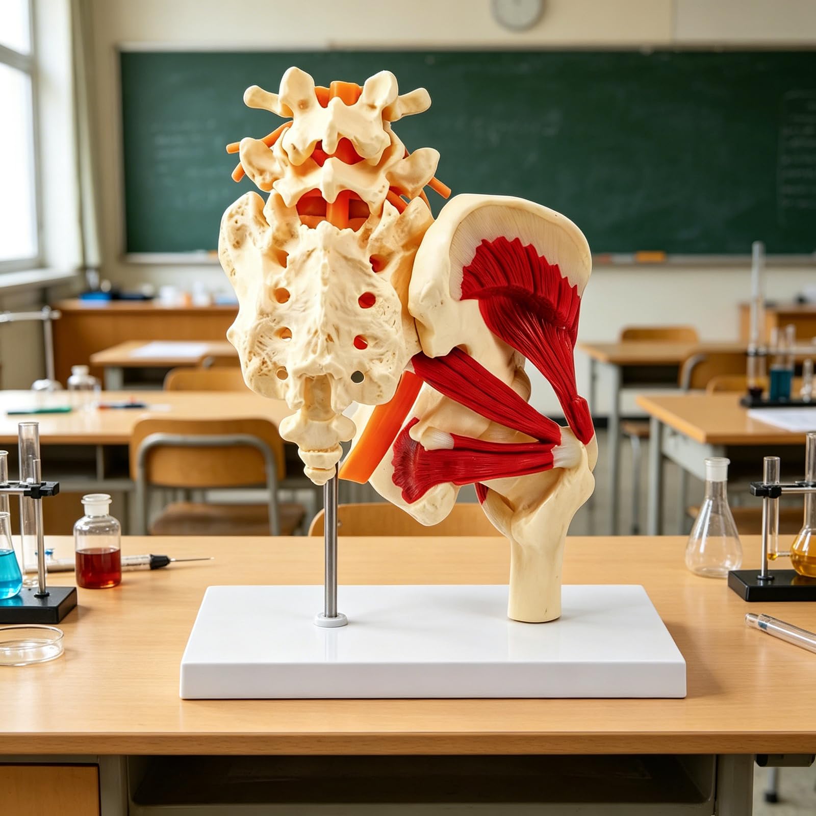 Modelo anatómico de vértebras lumbares humanas de tamaño real con músculos, nervios, esqueleto, hueso para demostración en el aula, modelo anatómico de pelvis lumbar