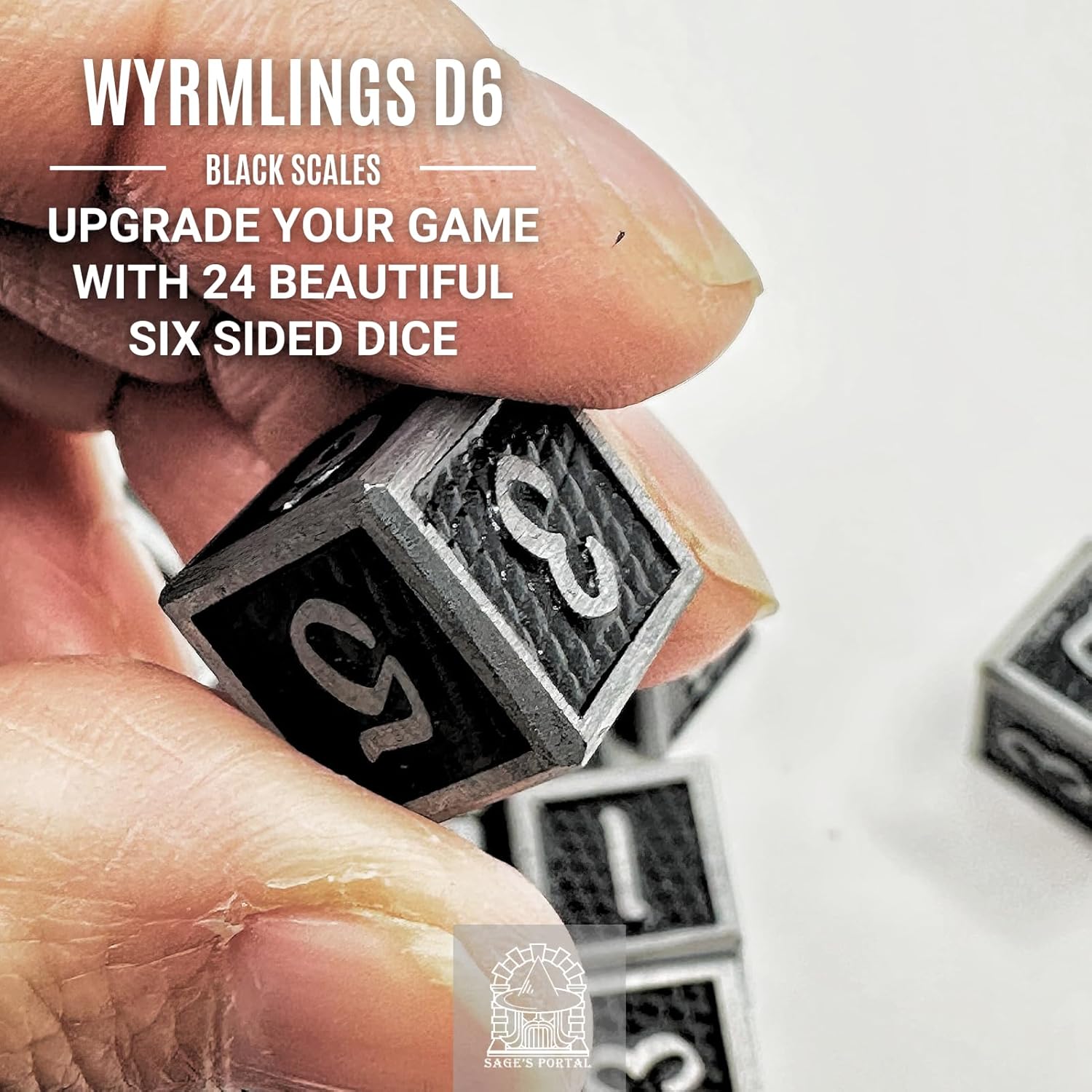Sage's Portal Unique Metal D6 Dice Set 24 Piece Six Sided Dice for Dungeons and Dragons DND TTRPG Rolepaying Games D6 System Games and TCG Magic The Gathering (Wyrmlings Black Scales)