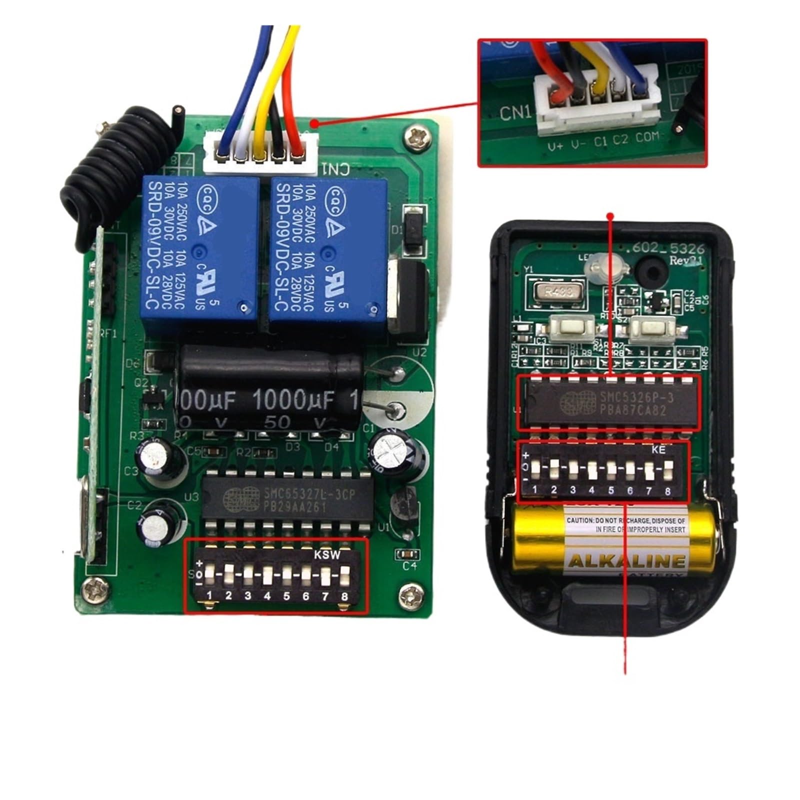 1 szt. SMC5326 pilot zdalnego sterowania 8-bitowy przełącznik DIP pilot zdalnego sterowania 330 MHz 433 (433 MHz odbiornik)