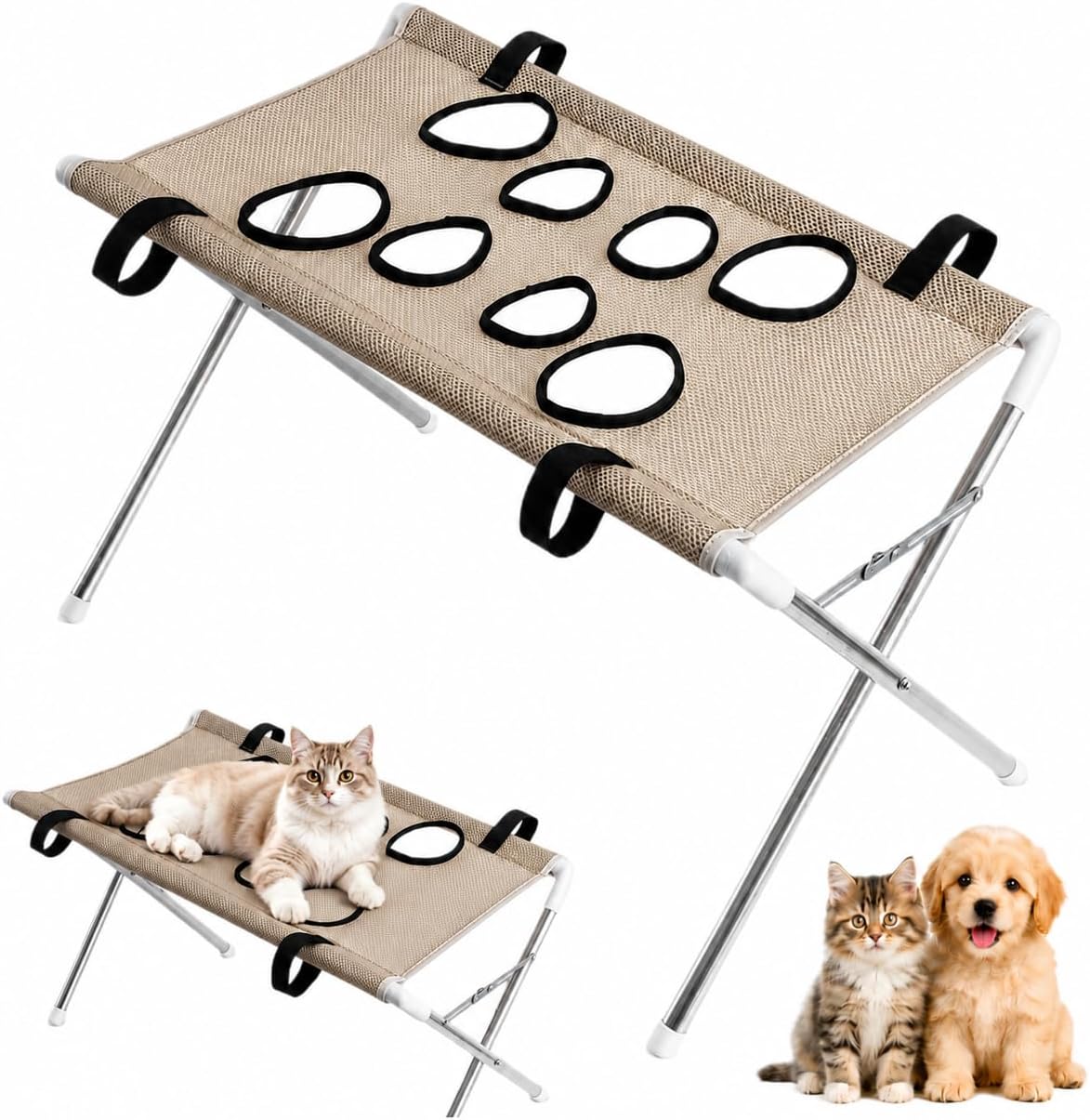 Pet Bathing Hammock for Dogs, Foldable Pet Grooming Table (Coffee)