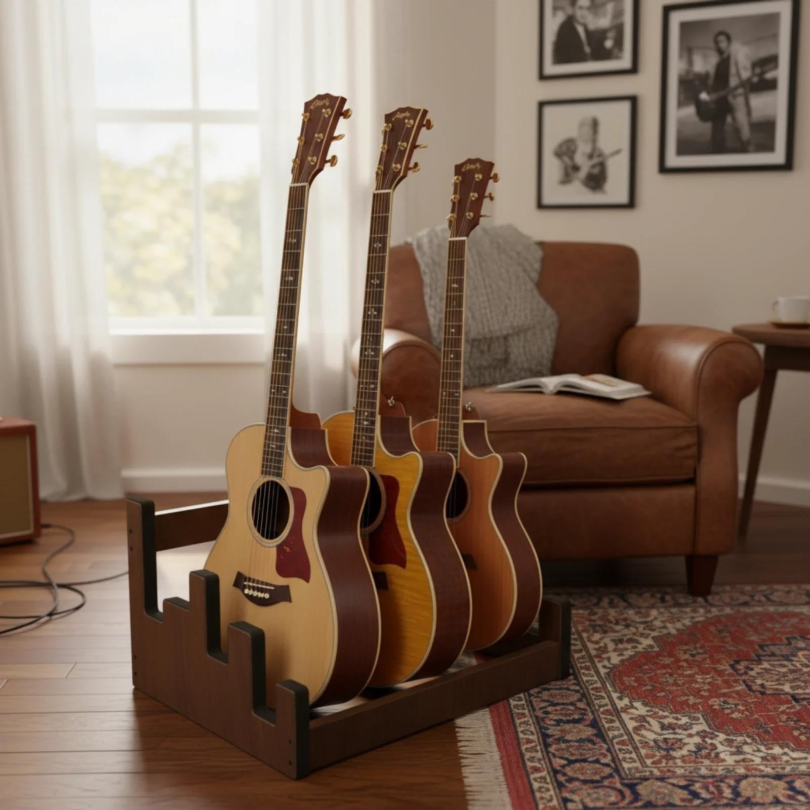 Gitarrenständer Holz Gitarrenständer-Organizer aus Holz mit 3 Ebenen