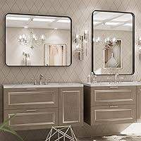 Vista 3 de LOAAO - Espejo de tocador para baño con marco de metal negro mate de 24 x 32 pulgadas para pared, rústico, rectangular, grande, redondeado