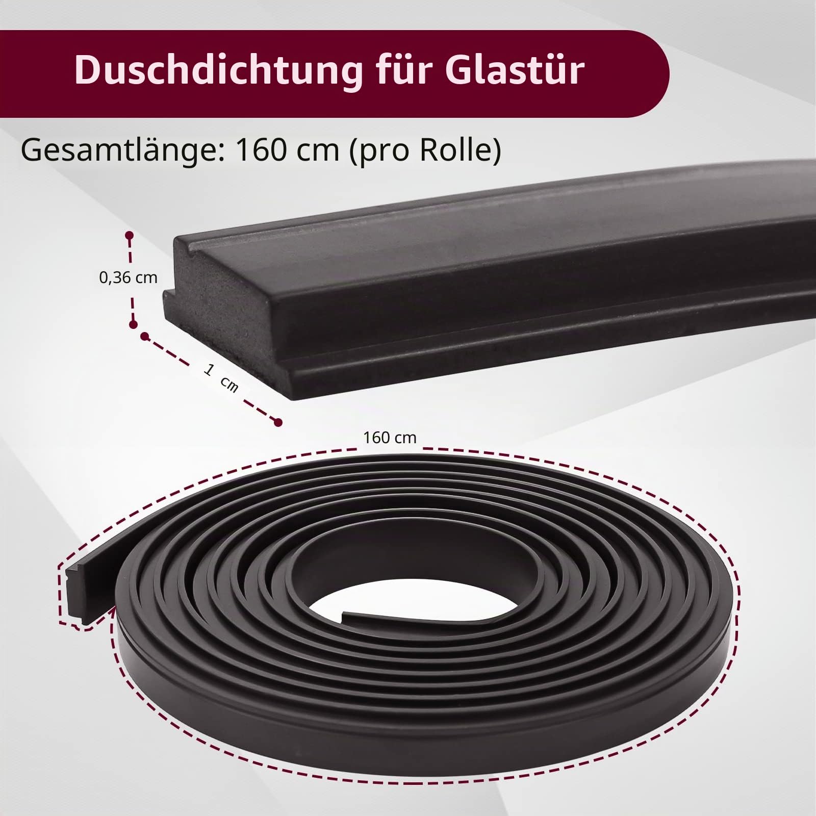 Magnetstreifen für Duschtür, flexibler Magnetstreifen, Duscheinsatz, Ersatz für gerahmte, halbgerahmte, schwingende Glasduschtür (2 Rollen, 160 cm pro Rolle)