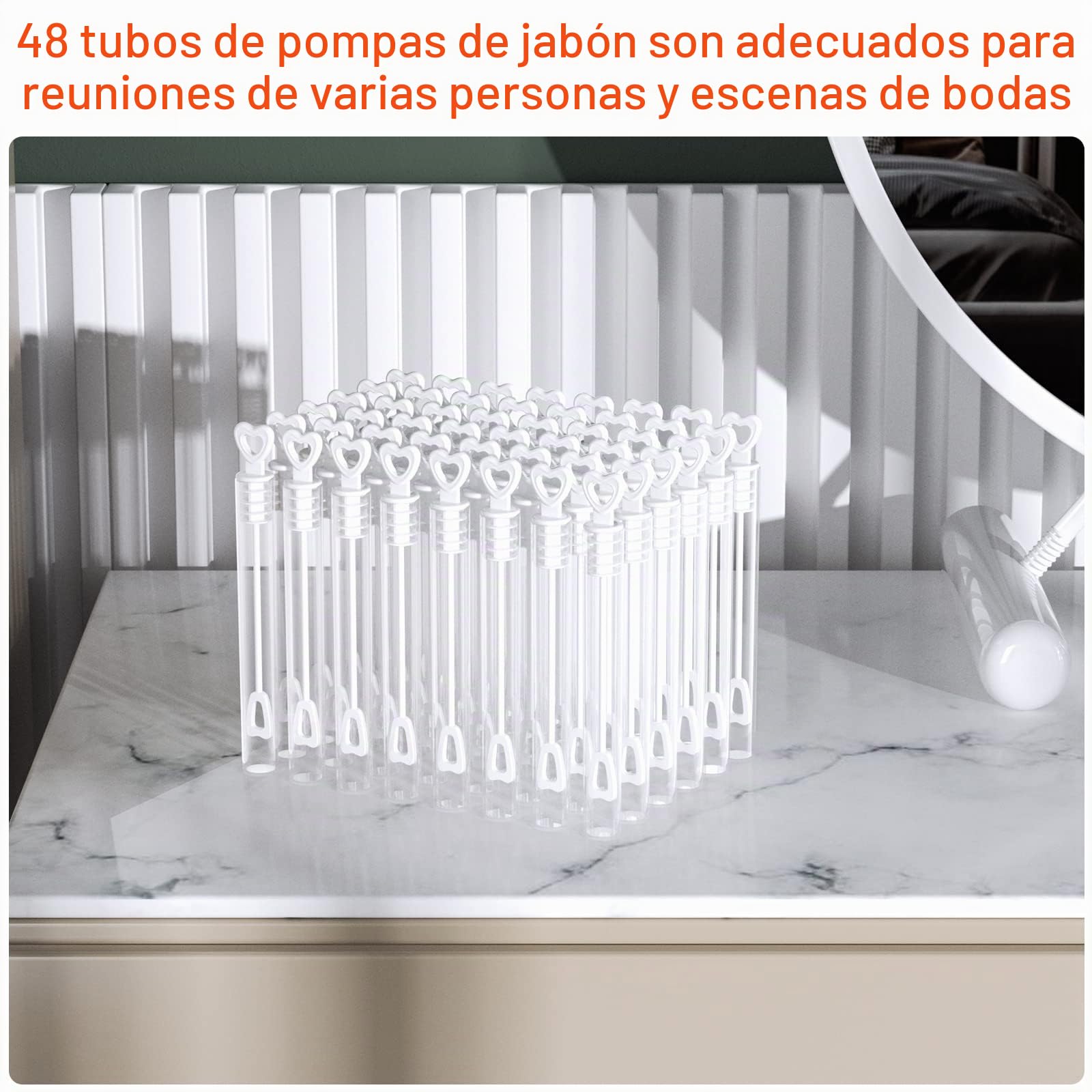 Gvolatee 48 Juego de pompas de jabón para Boda en Blanco sin líquido de Burbujas, con asa de corazón, Encantador para Boda, Bautizo, cumpleaños, Compromiso, Fiesta no Contiene líquido de Burbuja