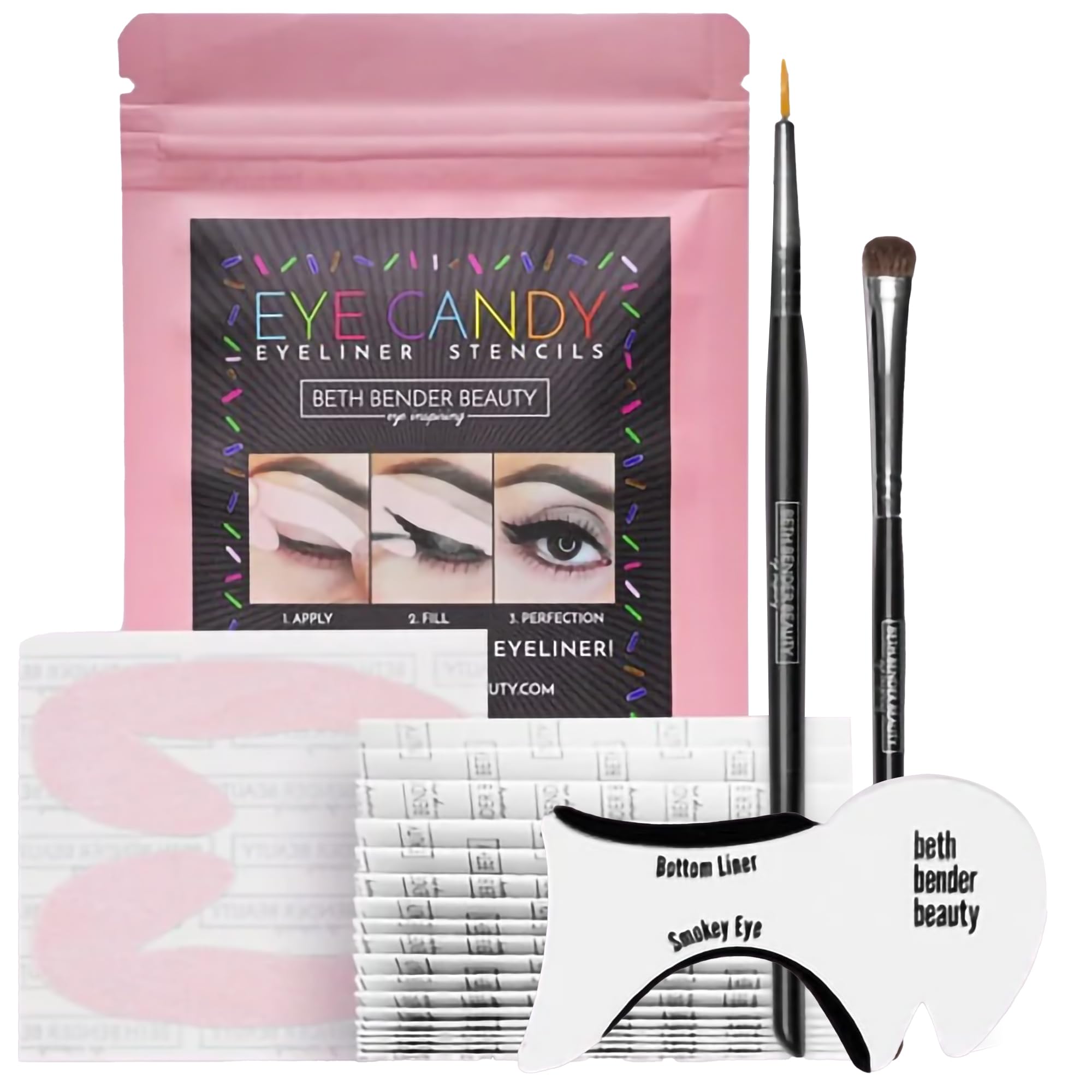 Beth Bender BeautyEye Candy Deluxe Eyeliner Stencils Kit | Stencil Starter Pack, Smokey Eye Stencils, Eyeshadow & Eyeliner Brush | Wing Tips & Cat Eyes | Stick On | Reusable | Cruelty Free & Vegan
