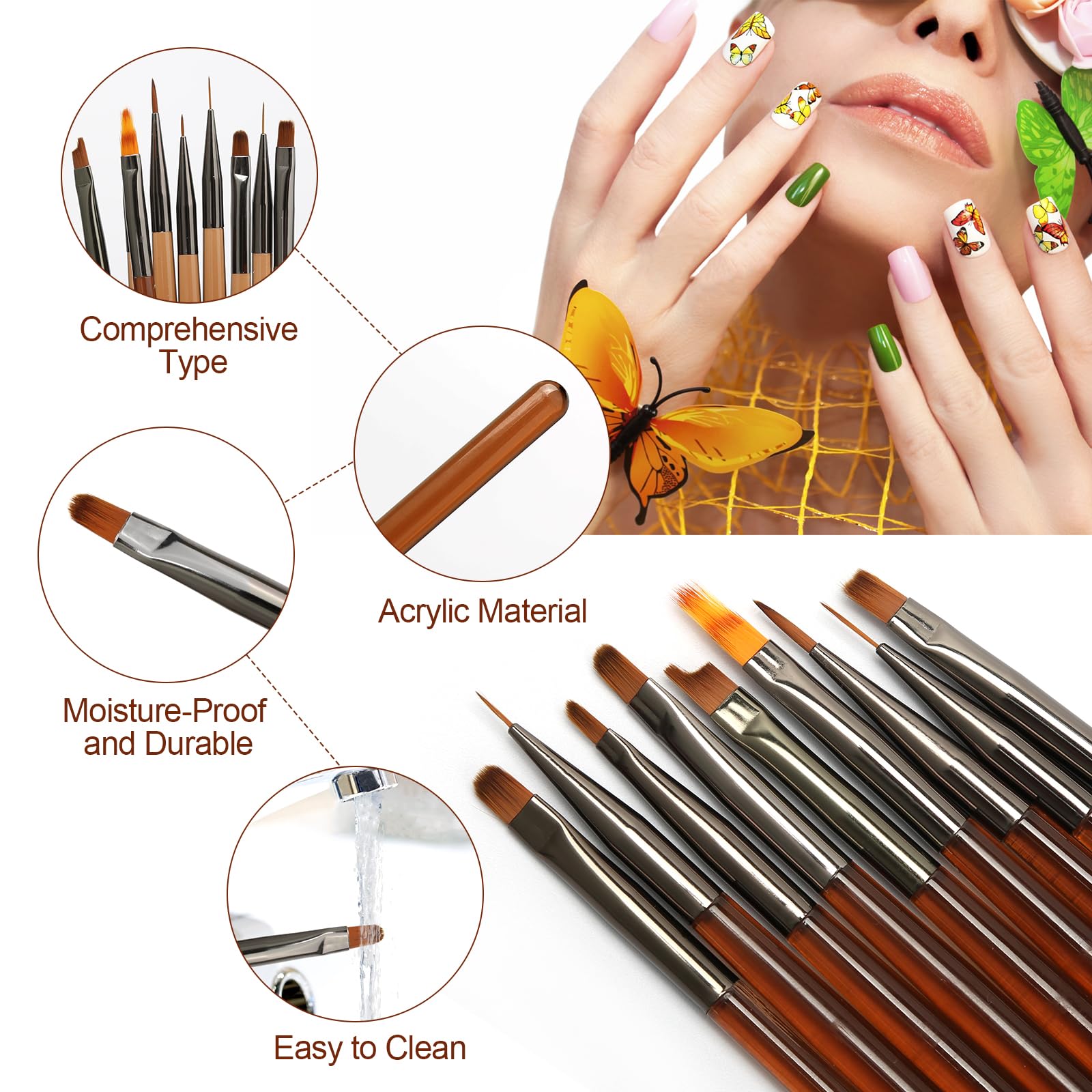 12 Pcs Nail Art Brushes, Acrylic Nail Design Brushes Professional - Image 3
