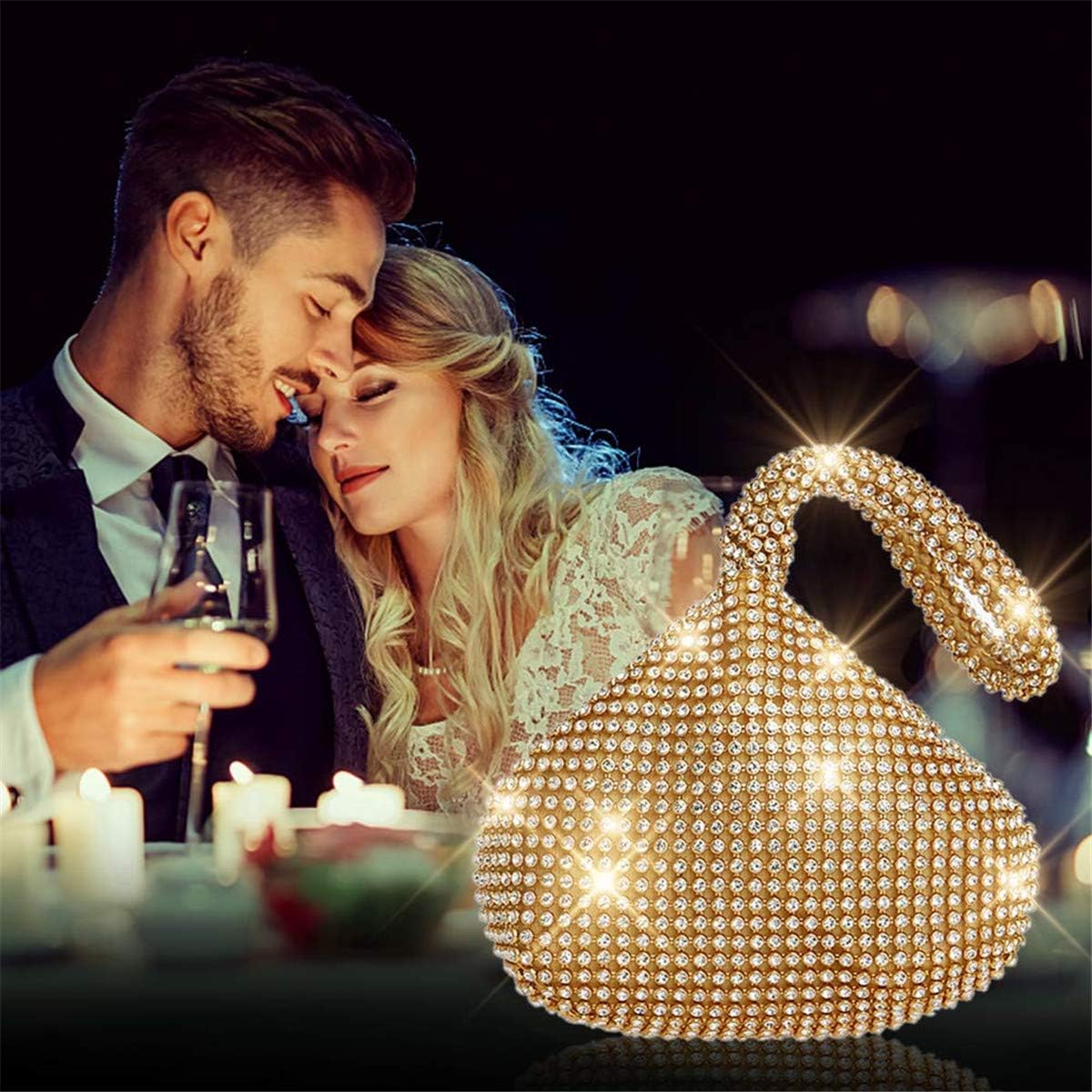 ele ELEOPTION Women Gold Evening Bag Women's Clutch Purse Bag Triangle Full Rhinestones Bags for Party Cocktail Wedding for 6.0inch Android IOS Phones - Image 3