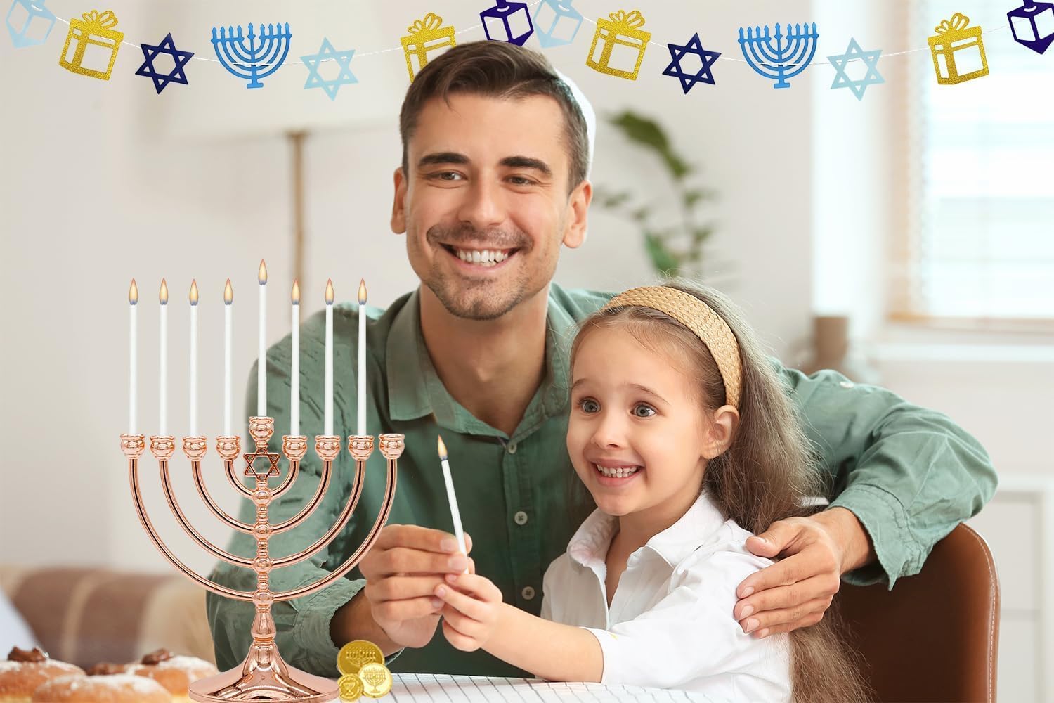 5-Pack White Deluxe Tapered Hanukkah Menorah Candles for All 8 Nights of Chanukah, 45 Minute Burn Time