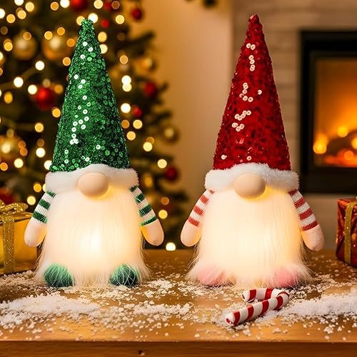 2 piezas Adornos de gnomos de Navidad y decoraciones de Navidad iluminadas para interiores - 30 cm Adornos de gnomo suecos de Santa de felpa hechos
