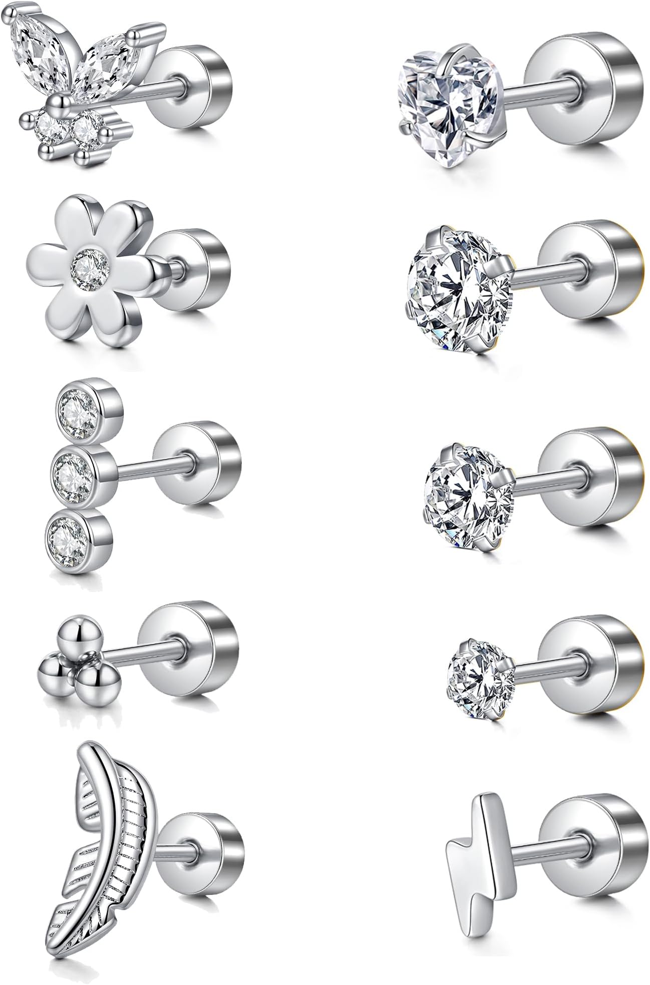 MODRSA 20g 16g Cartilage Earrings for Women Silver Gold Helix Piercing Jewelry Surgical Steel Hypoallergenic Flat Back Earrings Cartilage Hoop for Women Forward Helix Earring Tragus Jewelry Screw Back