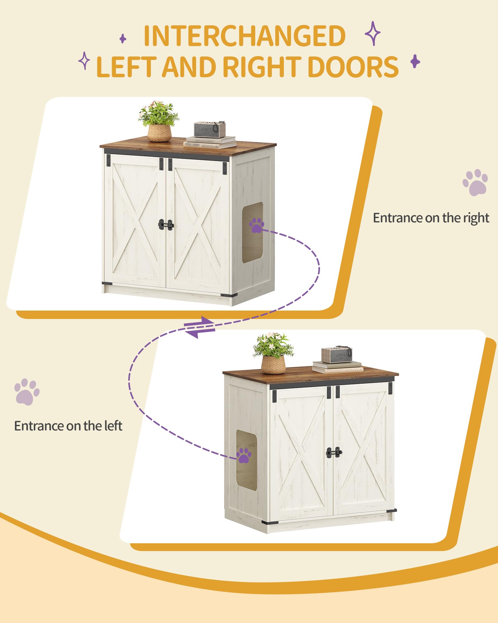 Hzuaneri Cat Litter Box Enclosure Enclosed, Hidden Litter Box Furniture Cabinet Large, Wooden Indoor Cat House with Adjustable Shelf for Top Entry Litter Box, Farmhouse Rustic Brown and White CB85414X - image 6