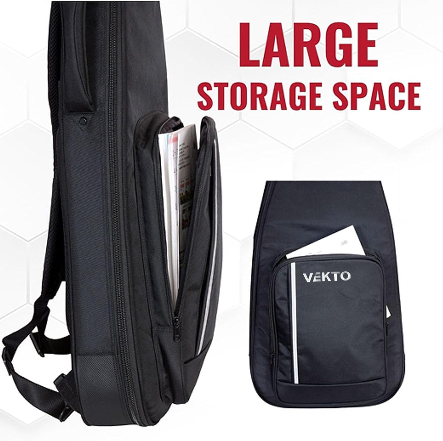 VEKTO Dreadnought Acoustic Guitar Bag 28mm Thick Padding – Waterproof 1000D Oxford, Dual Adjustable Straps, Large Pocket, Gig Bag Black,Neck Support