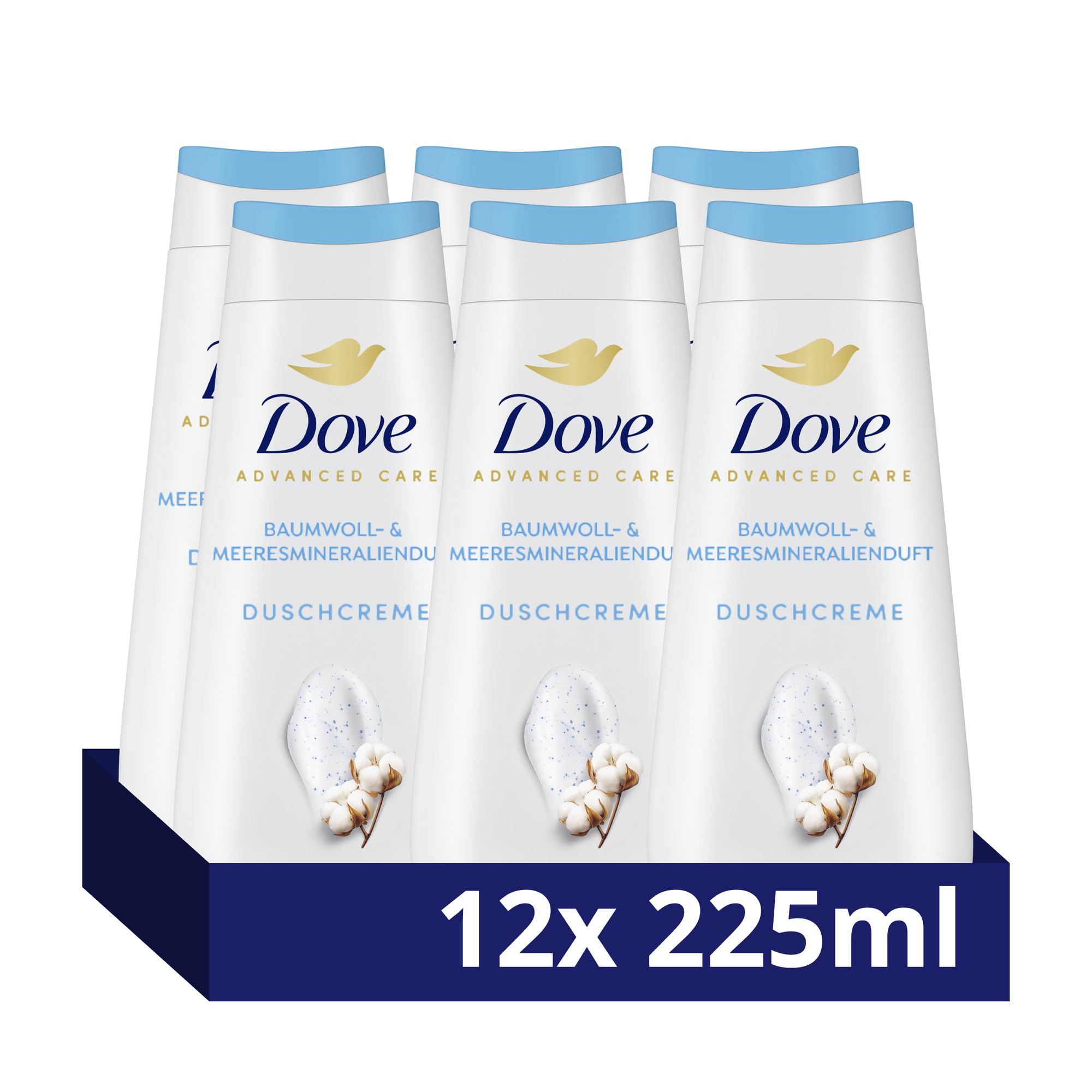 Dove Advanced Care Duschcreme Mildes Peeling & Pflege für 24 Stunden lotion-zarte Haut direkt aus der Dusche mit Pro-Ceramide Technology 12x225 ml