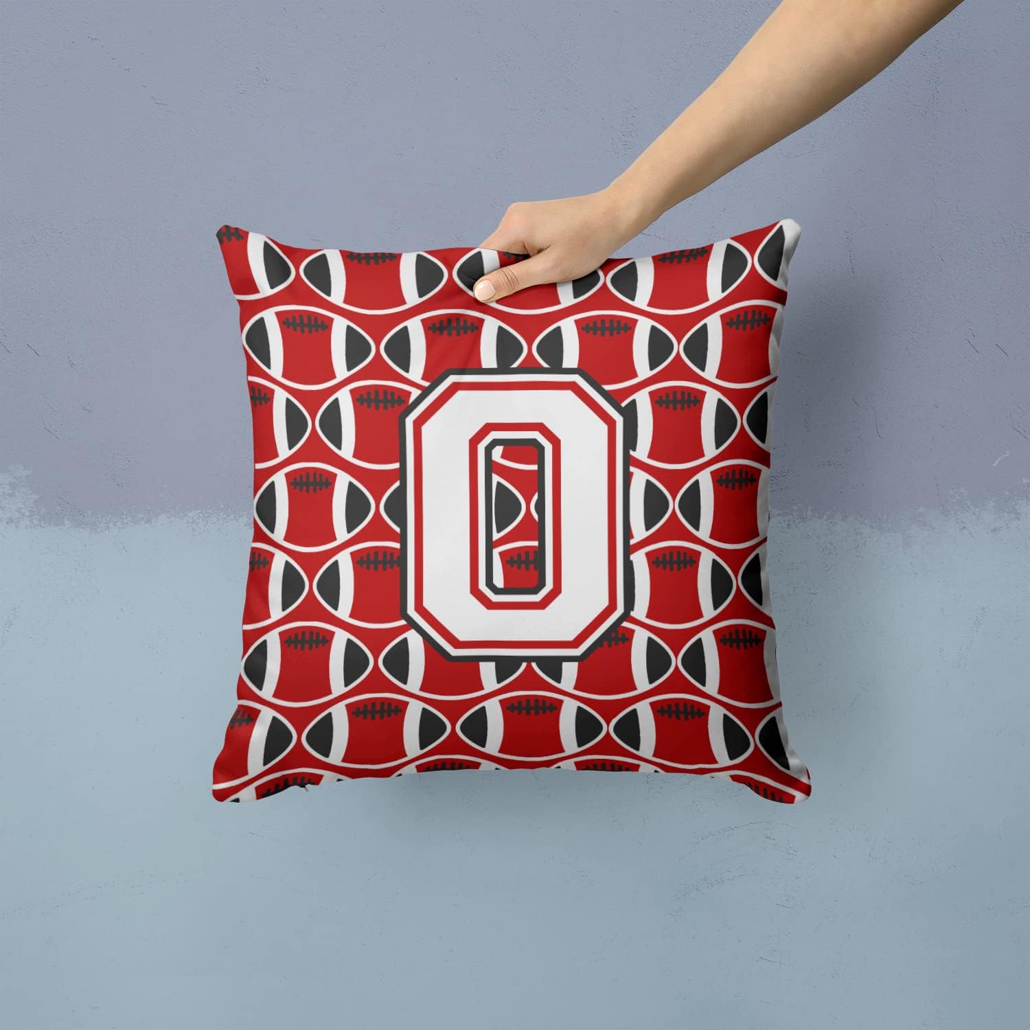 Caroline's Treasures CJ1082-OPW1414 Letter O Football Cardinal and White Fabric Decorative Pillow 100% Machine Washable Pillow, Indoor or Outdoor Decorative Throw Pillow for Couch, Bed or Patio