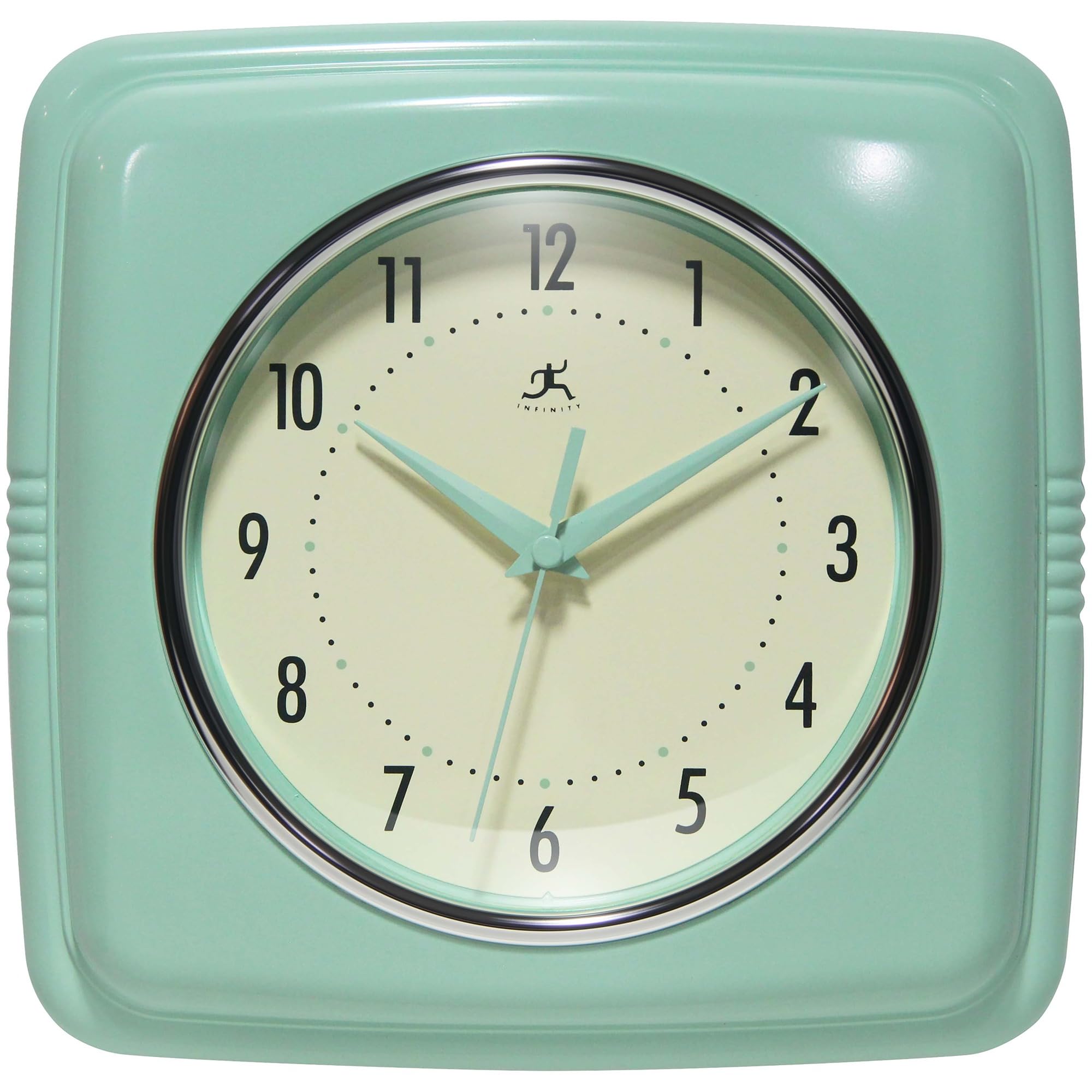 Infinity Instruments Square Retro Wall Clock, Pastel Green, 9.25"