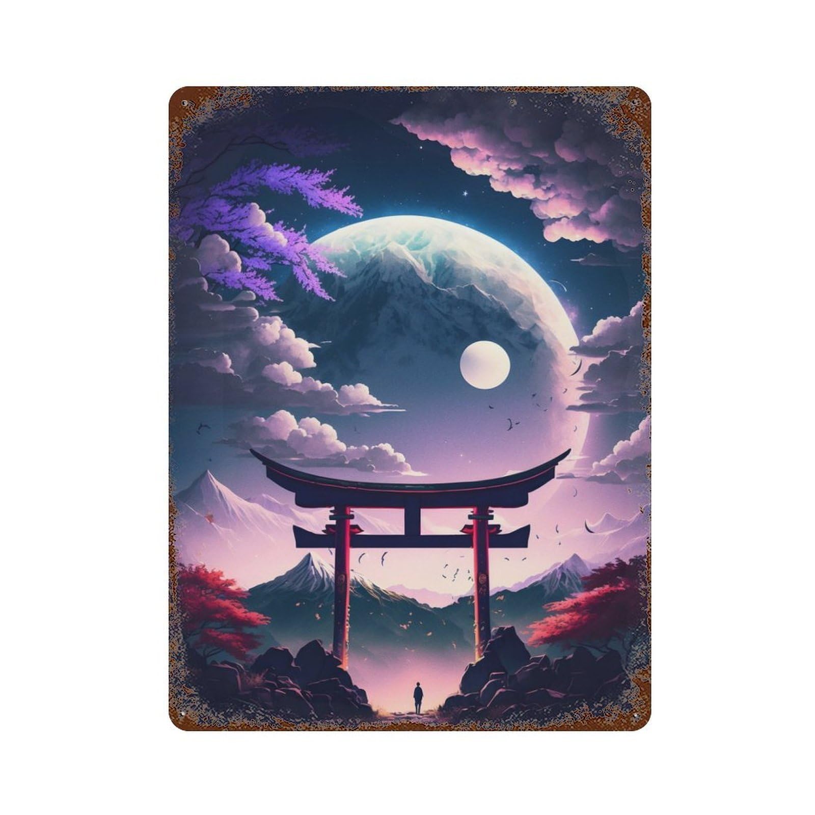 Beautiful Moonlight Japan Vintage Rust Metal Sign 15.7"x11.8", Classic Wall Plaque for Basement, Hobby Room And Garage Decor