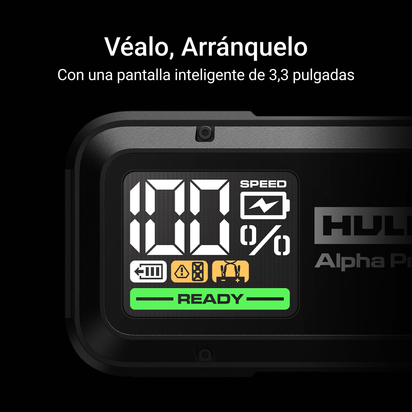 Hulkman Alpha Pro, Negro Sólido, Arrancador Inteligente 1500A 44.4Wh, con Pantalla LED 3.3", Batería Portátil PD65W in&out, 12V. Ideal para Motores 7.5L Gas / 4.5L Diesel