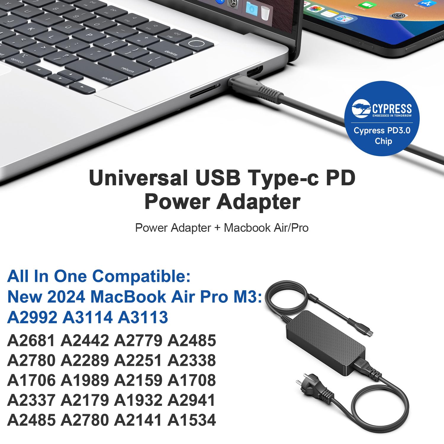 HKY 100W Caricatore USB C PD Fast Alimentatore PC Portatile per HP Elitebook X360 Macbook Pro Air Lenovo ThinkPad Yoga DJI Surface Dell XPS ASUS Acer Swift Go X 16 14 Chromebook Caricabatterie Veloci