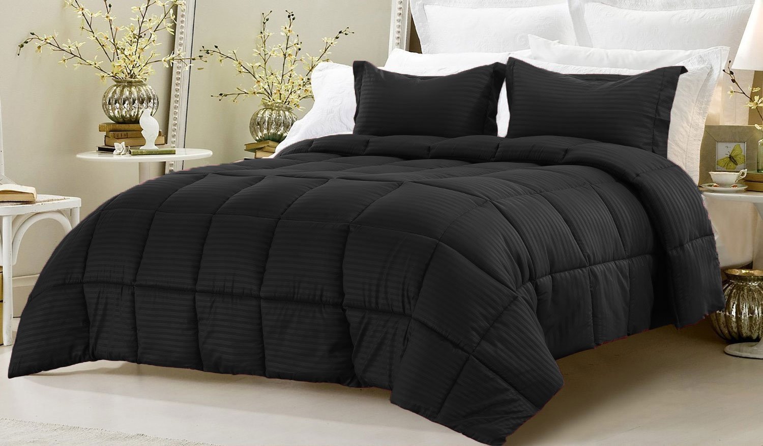 Edredón de algodón egipcio de 600 hilos en color negro para noches frías y dormitorios modernos