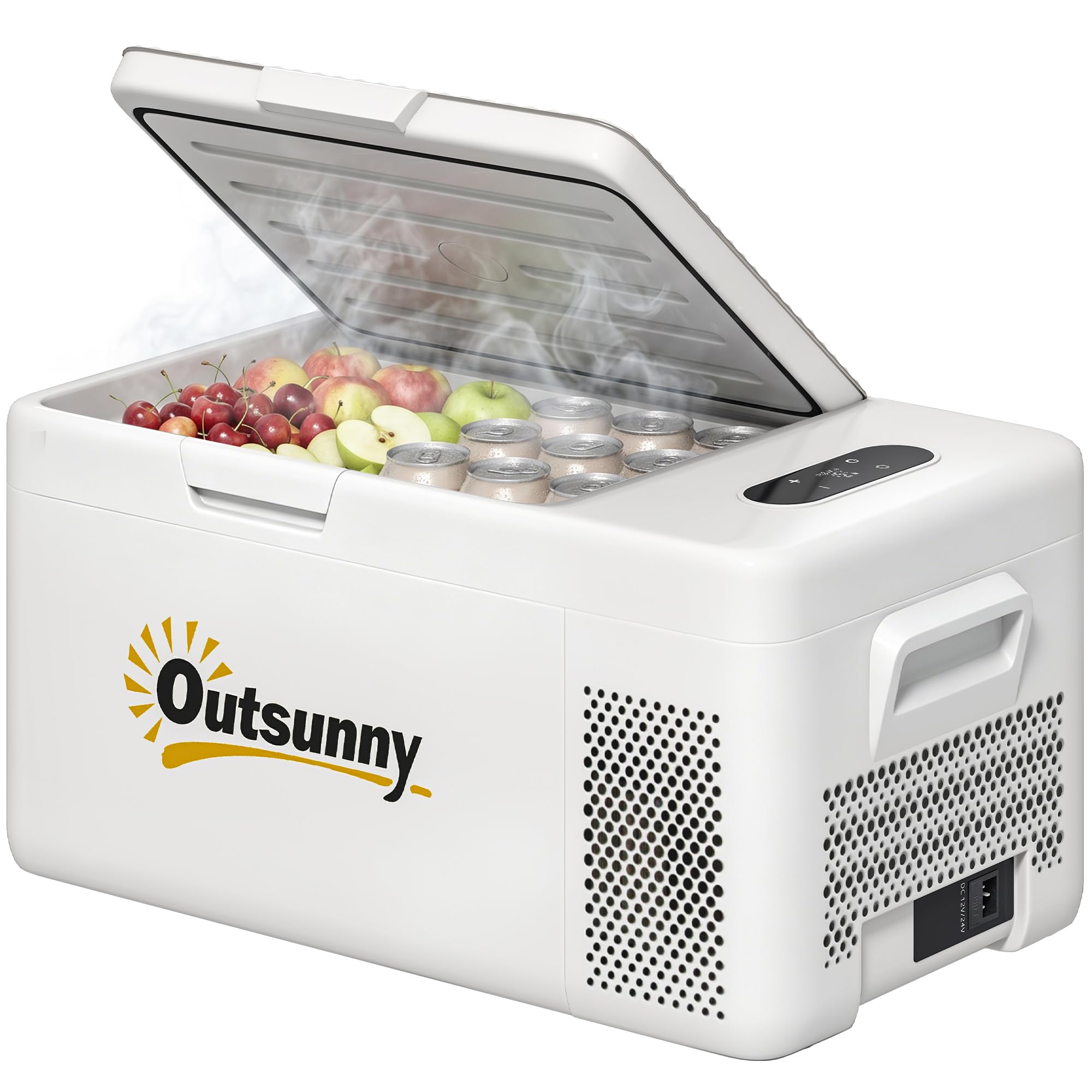 Outsunny Nevera Portátil Eléctrica 16,8L Refrigerador de Coche 12/24/220V con Compresor Luz LED Pantalla Digital Modos ECO y MAX de -20℃ a +20 ℃ Puerto USB para Hogar Camping Viajes Automóvil