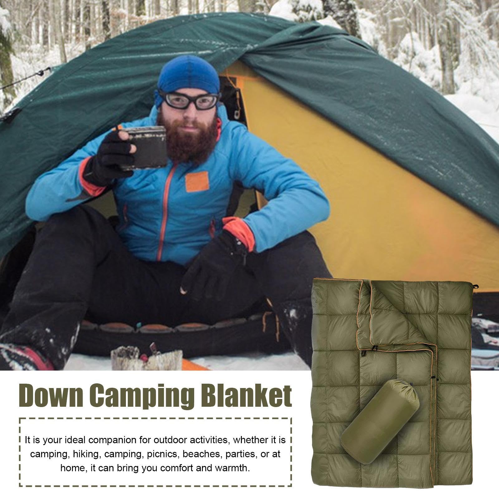 Coperta da campeggio in piuma – coperta termica isolata per esterni | piumino impermeabile | ideale per campeggio, escursioni, viaggi, coperta leggera portatile per avventure all'aperto, casa, pi