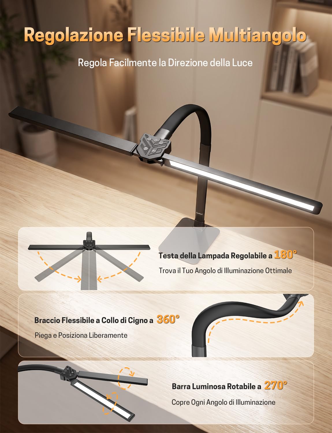 Lampada da Scrivania RGB 22W 1800LM Dimmerabile con Base Metallica